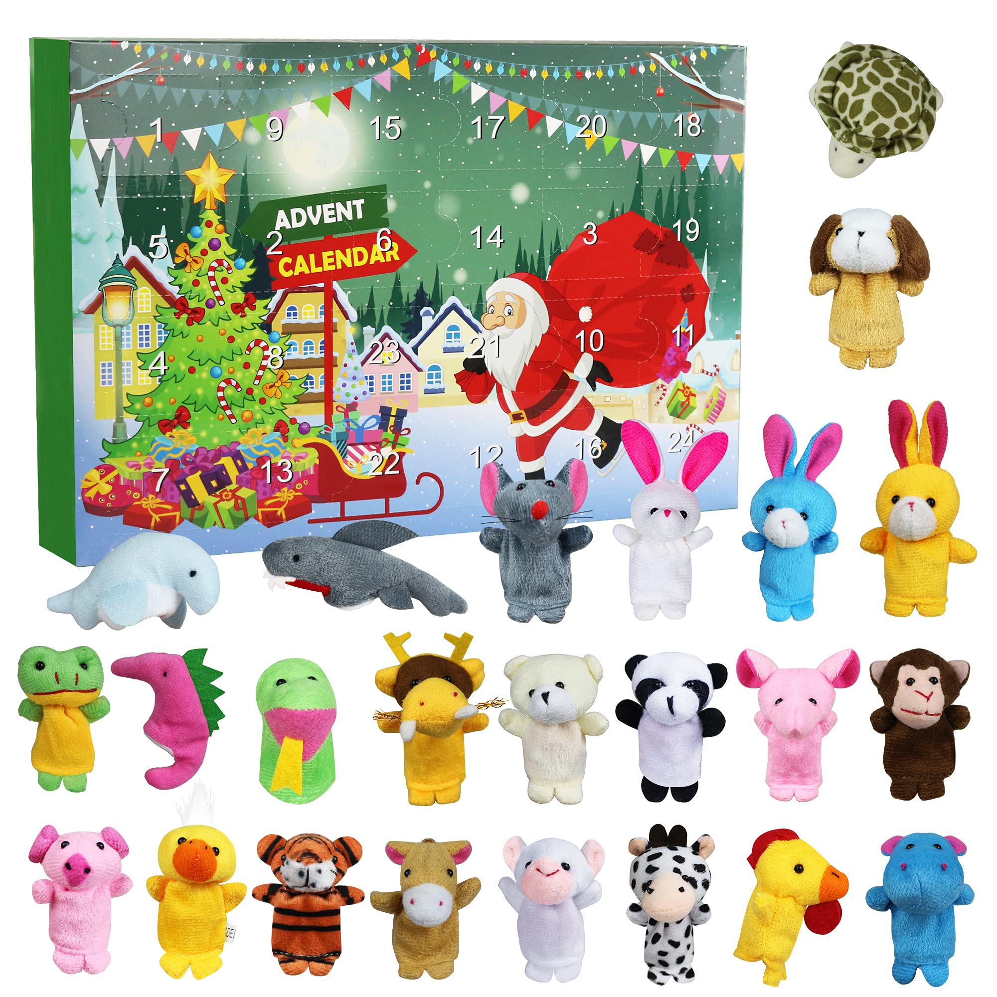 Christmas Advent Calendar 2024 for Kids 24 Days Christmas Countdown Calendar with 24 Pcs Animal Finger Puppets Plush Toys Christ