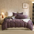 Eavd Soft 100% Cotton Muslin Yarn-Dyed Jacquard Textured Duvet Cover King Chic Shabby Purple Floral Duvet Cover With Zipper Clos