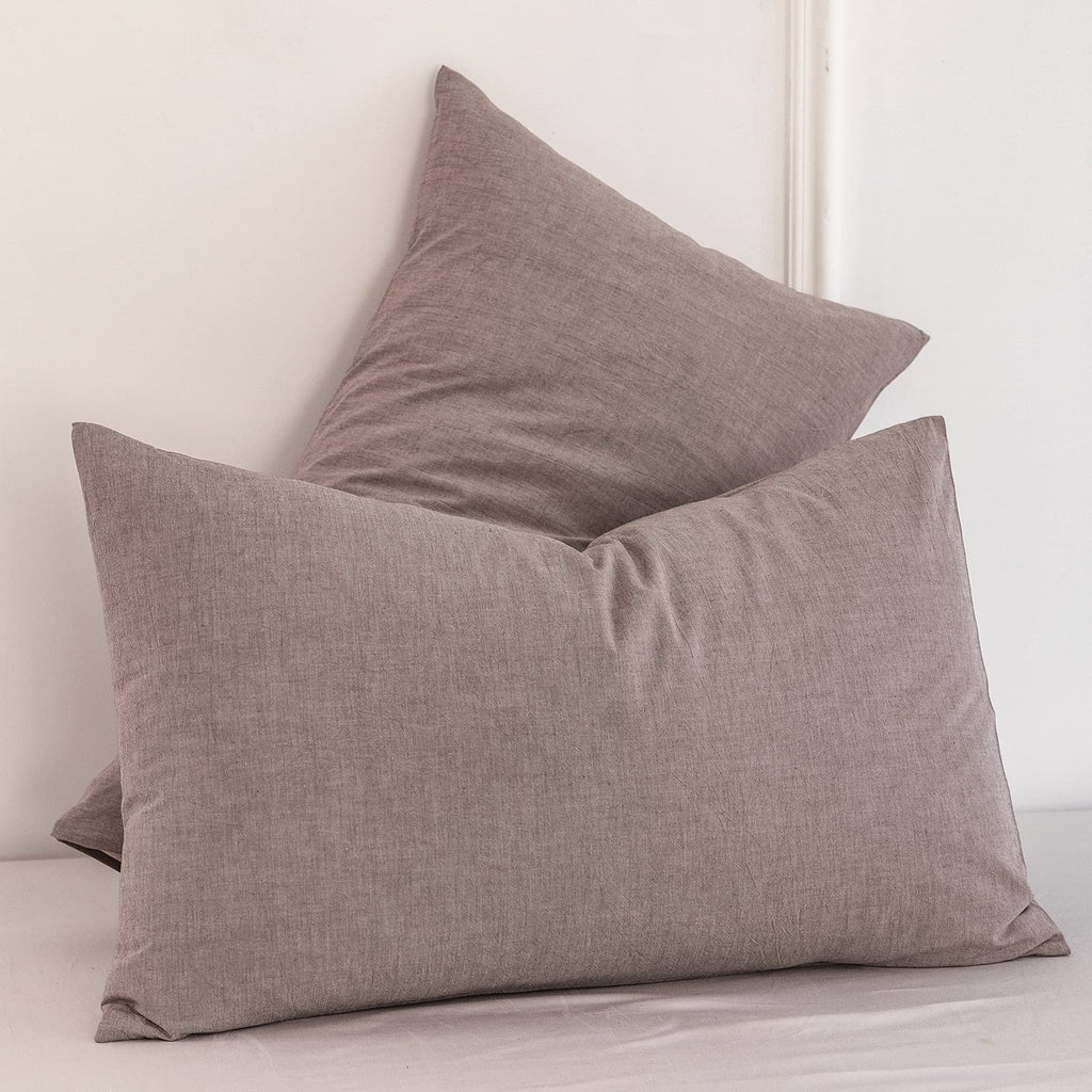 Moomee Bedding Pillowcases Pack Of 2 100% Washed Cotton Linen Like Textured Breathable Durable Soft Comfy (Mauve Brown, Standard