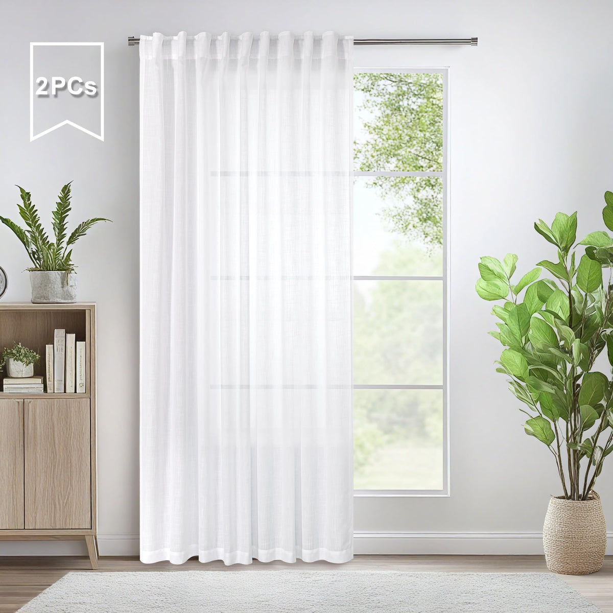Pitalk 80 Inch Curtains For Living Room 2 Panel Set Back Tab Pocket Pleated Look Extra Wide Long Drape White Linen Curtain For S