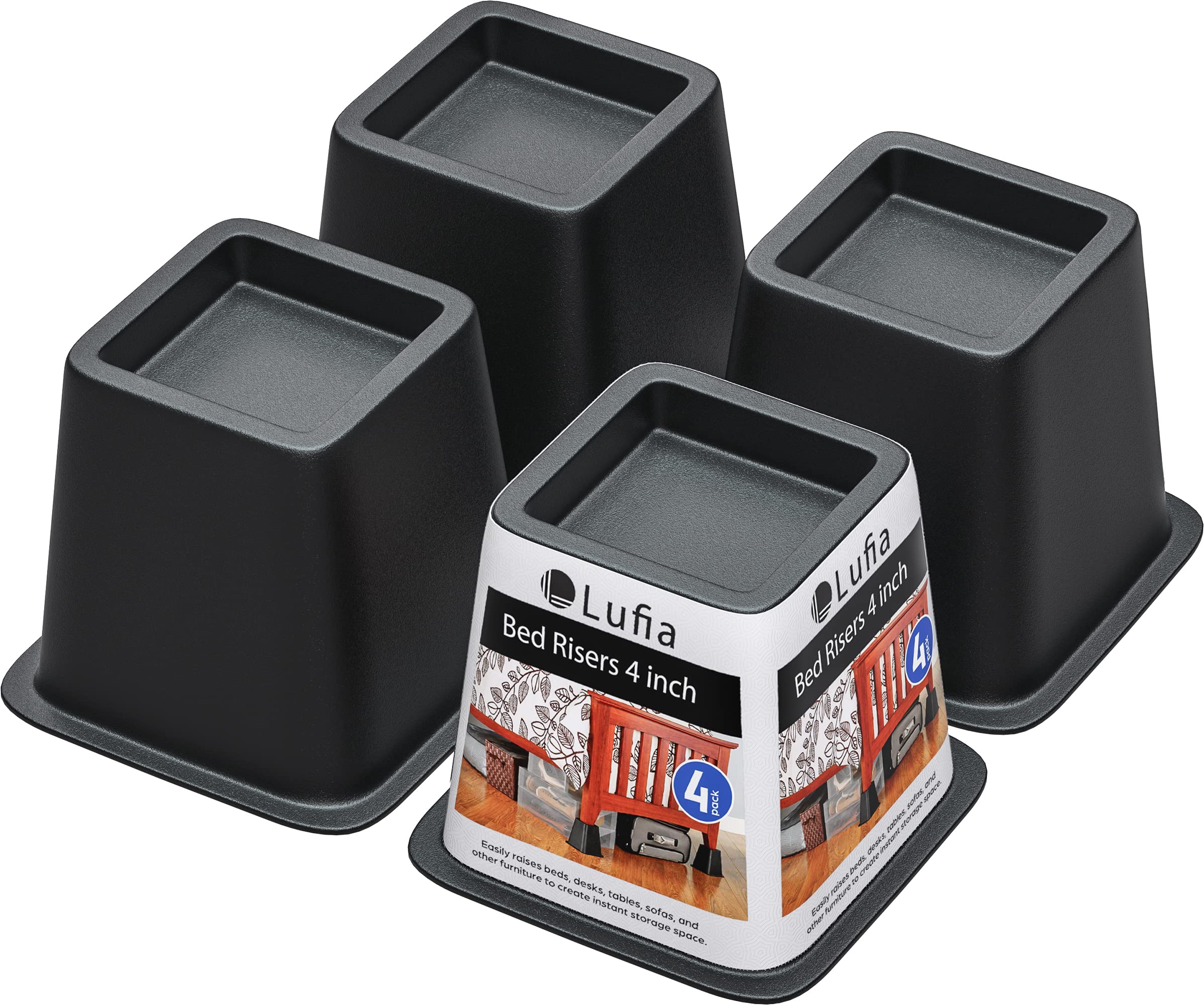Lufia Bed Furniture Risers 4 Inch Heavy Duty Bed Lifts Risers For Sofa, Table, Couch, Chair Or Desk, Set Of 4 Bed Lifts(4 Inch)
