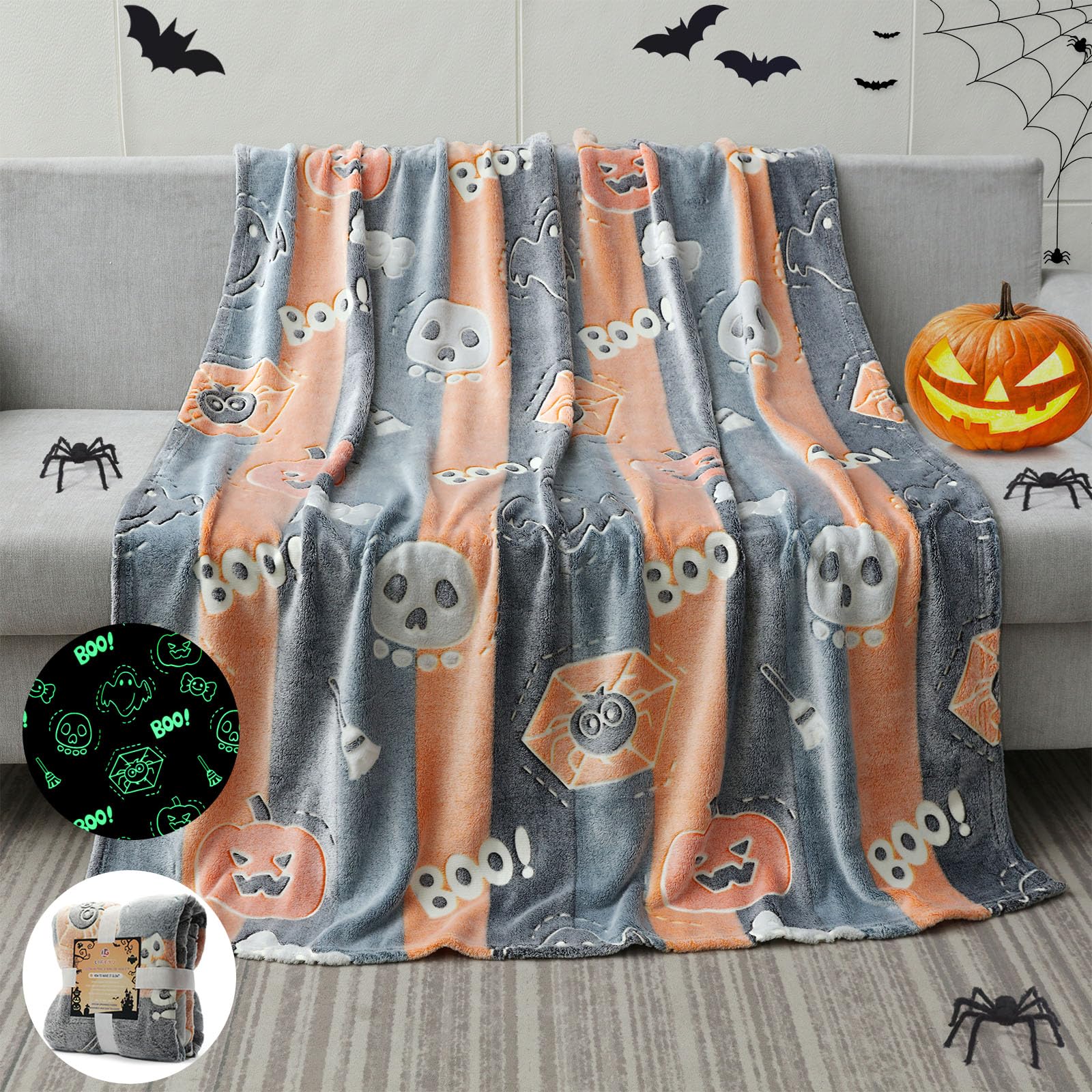 Lifeyj Glow In The Dark Halloween Blanket Gifts For Girls Boys, Soft Pumpkin Blanket 3 4 5 6 7 8 9 10 Year Old Girl Gifts, Girls