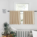 PONY DANCE Beige Blackout Curtains - Kitchen Window Drapes Short Heavy-Duty Soft Rod Pocket Curtain Draperies/Window Treatments 