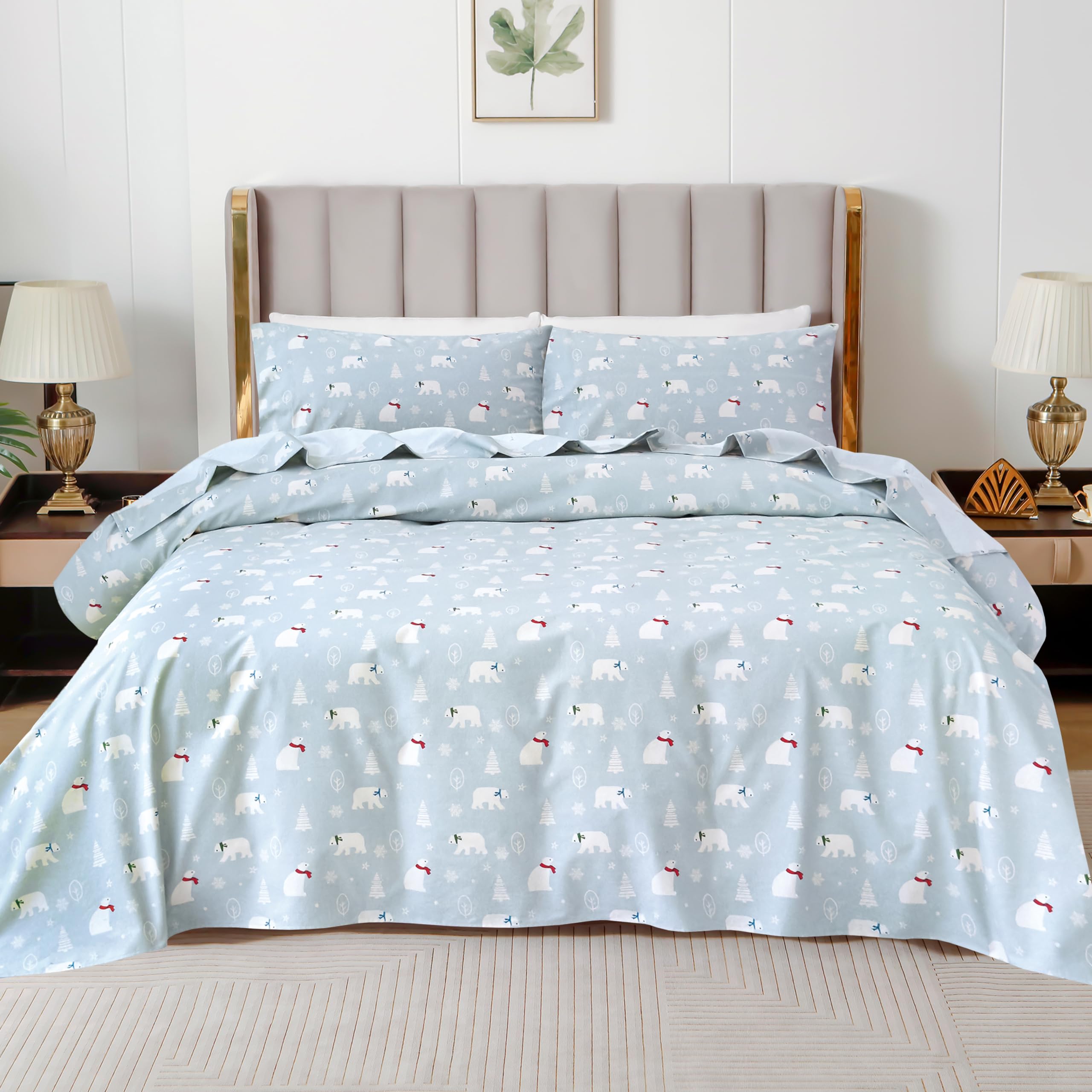 Elegant Comfort Ultra Soft 4-Piece 100% Turkish Cotton Flannel Sheet Set - Holiday Christmas Flannel Sheets, Warm And Cozy Premium Quality, Deep Pocket Fitted Sheet- Twin, Polar Scarves