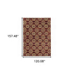 HomeRoots 510021 10 x 13 ft. Red & Gold Oriental Power Loom Stain Resistant Rectangle Area Rug