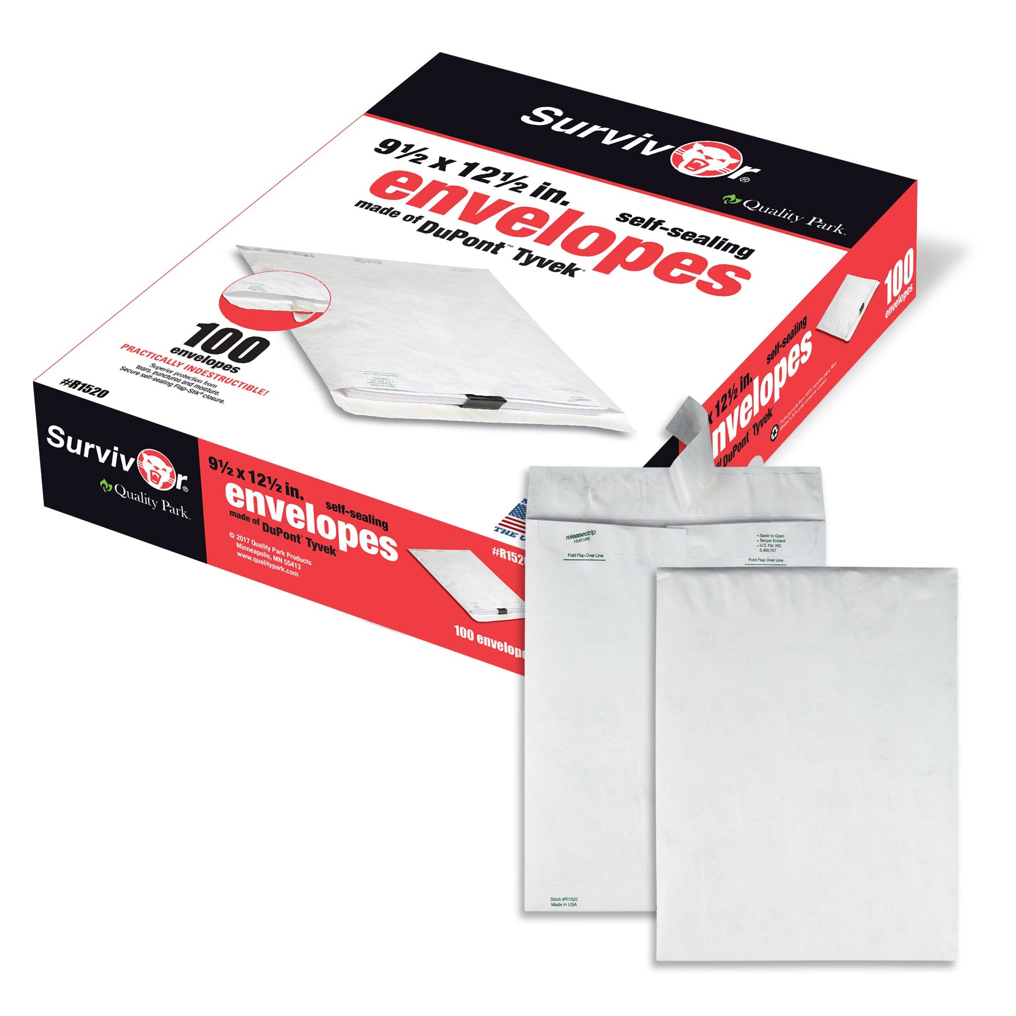 Survivor R1520 Tyvek Mailer, 9 1/2 X 12 1/2, White (Box Of 100)