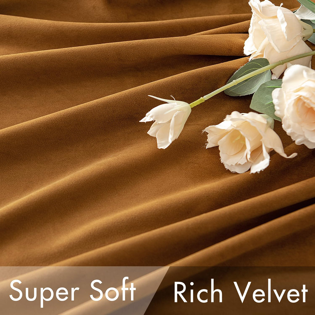 Miulee Gold Brown Velvet Curtains 96 Inches Long 2 Panels - Luxury Pinch Pleated Room Darkening Window Drapes For Bedroom Living