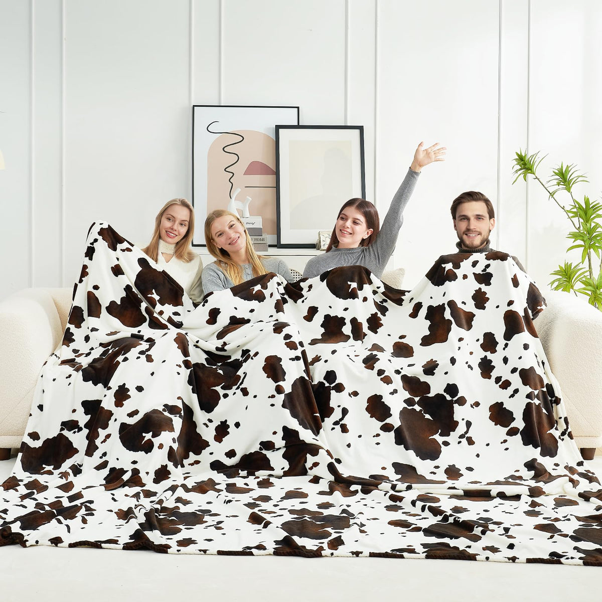 Cozy Bliss Oversized King Throw Blanket Cow Print 100X120 Inches - Non Shedding Milkyplush Fleece 330Gsm Thick - Extra Large Bla