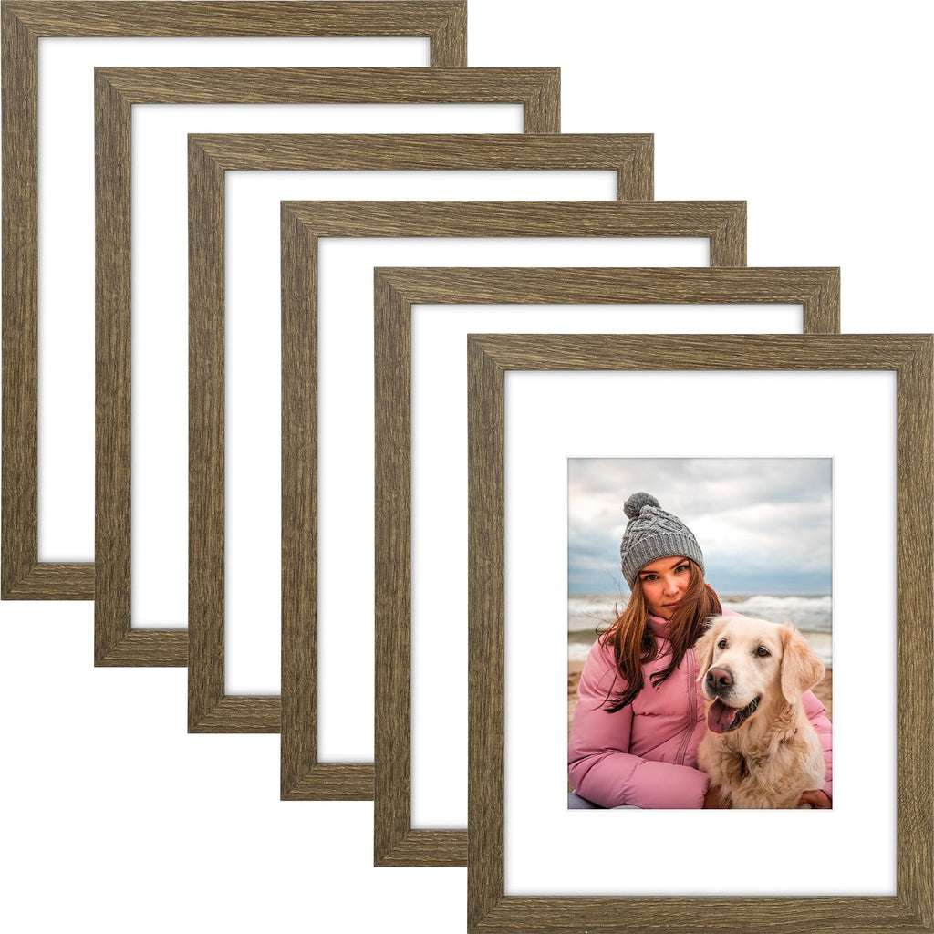 AUEAR, 9x12 Picture Frames Set of 6, with Mat for 6x8 or 9x12 without Mat, Composite Wood Gallery Photo Frames with Plexiglass, 
