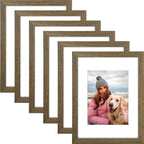 AUEAR, 9x12 Picture Frames Set of 6, with Mat for 6x8 or 9x12 without Mat, Composite Wood Gallery Photo Frames with Plexiglass, 