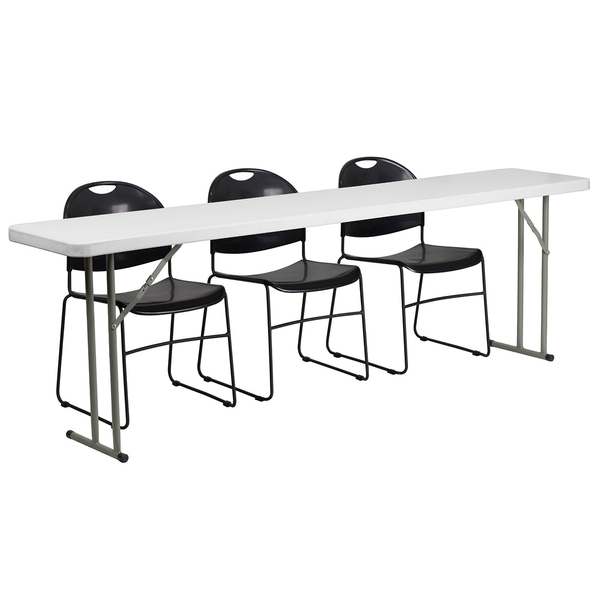 Flash Furniture Kathryn 8-Foot Plastic Folding Training Table Set with 3 Black Plastic Stack Chairs