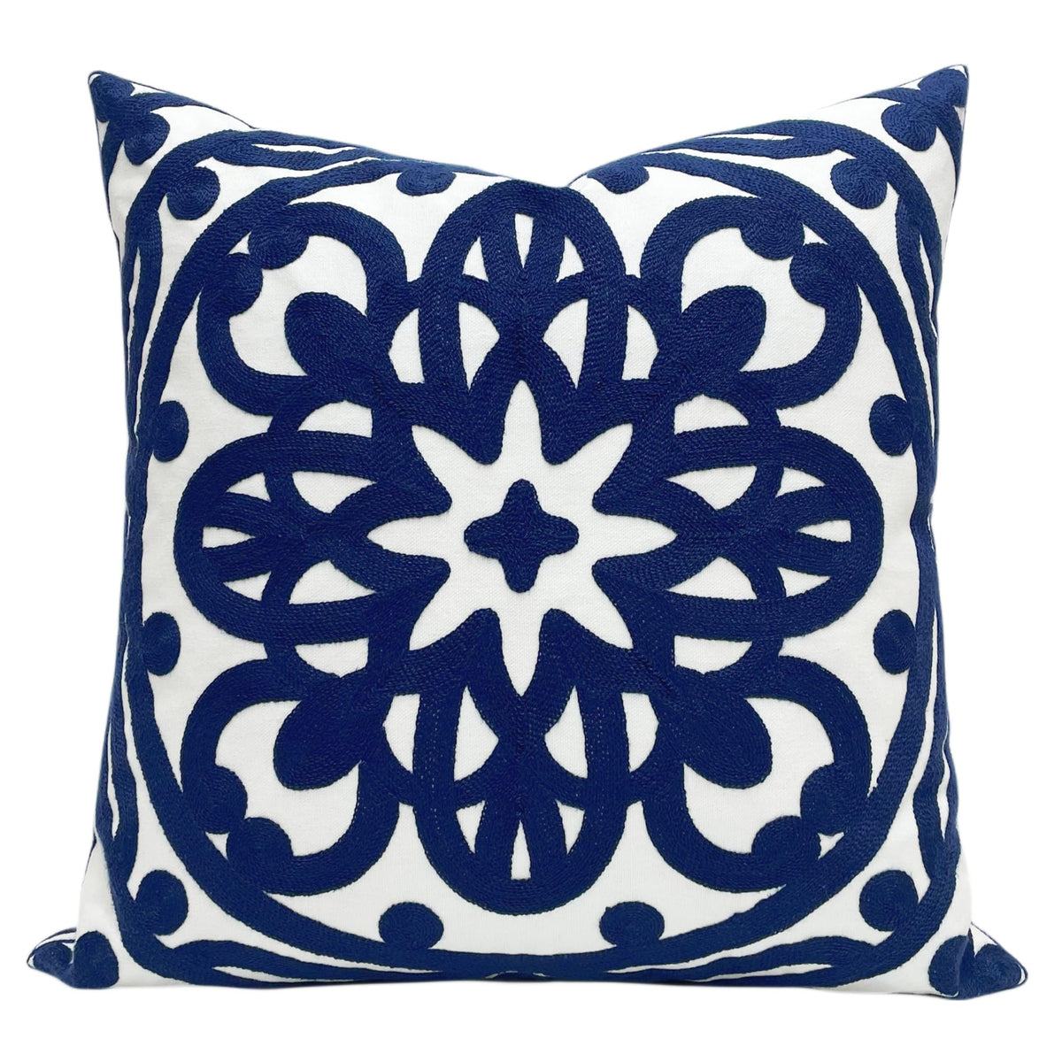 Slow Cow Canvas Embroidered Decorative Throw Pillow Cover Square 18 X18 Inches Cozy Boho Mandala Chic Knit Pattern Cushion Cover