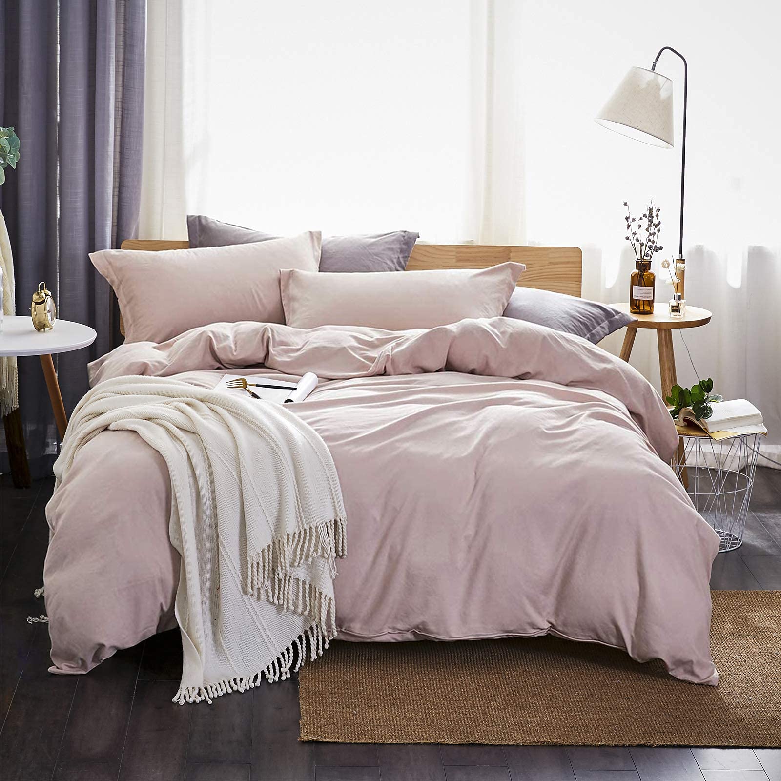 Dreaming Wapiti Duvet Cover Queen,Washed Microfiber Pink Queen Size Duvet Cover Set,Solid Color - Soft And Breathable With Zipper Closure & Corner Ties (Pink Mocha, Queen)