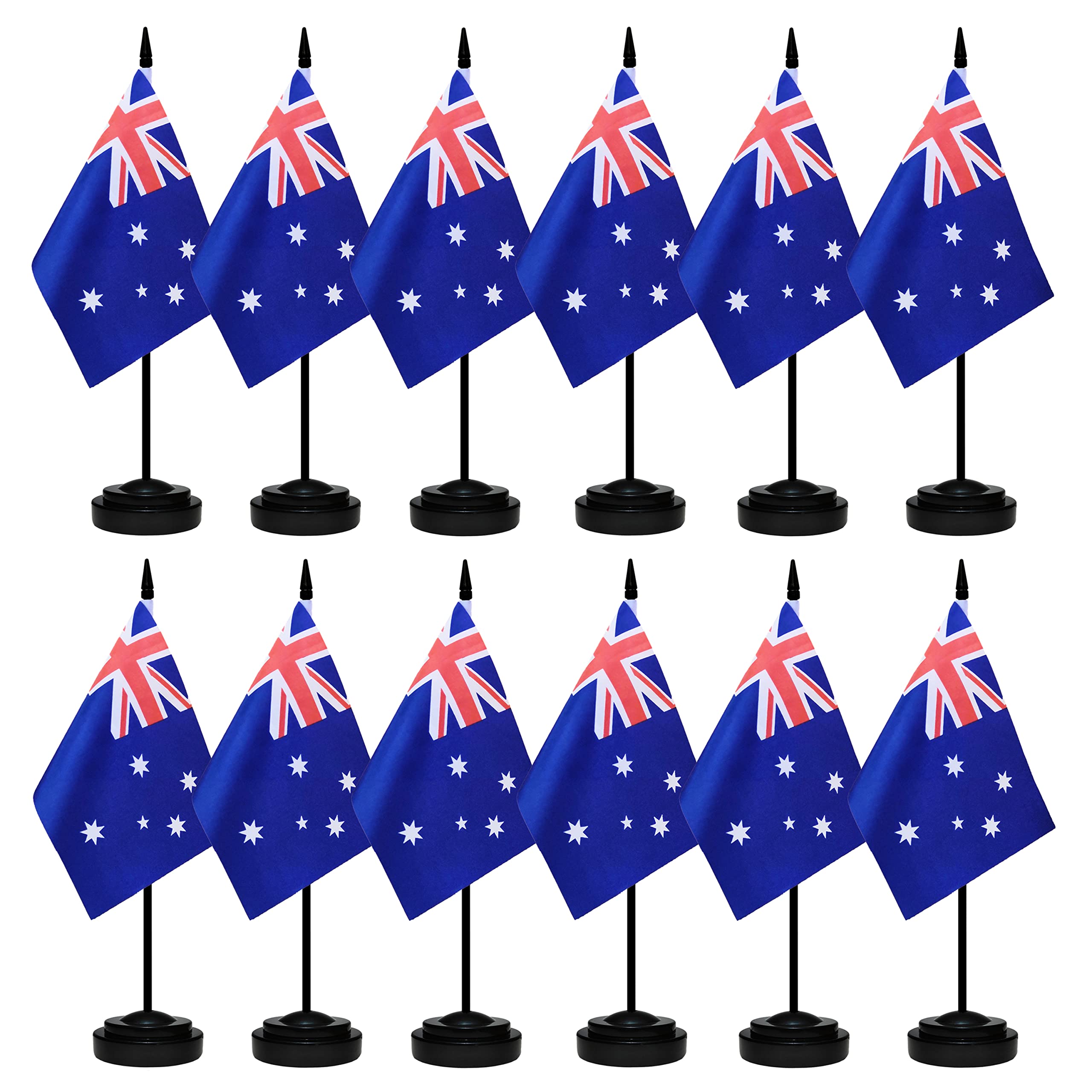 12 Pack Australia Desk Flags Set, Australian Small Mini Table Office Flags With 12' Solid Black Pole, 8.2 X 5.5 Inches, Home An