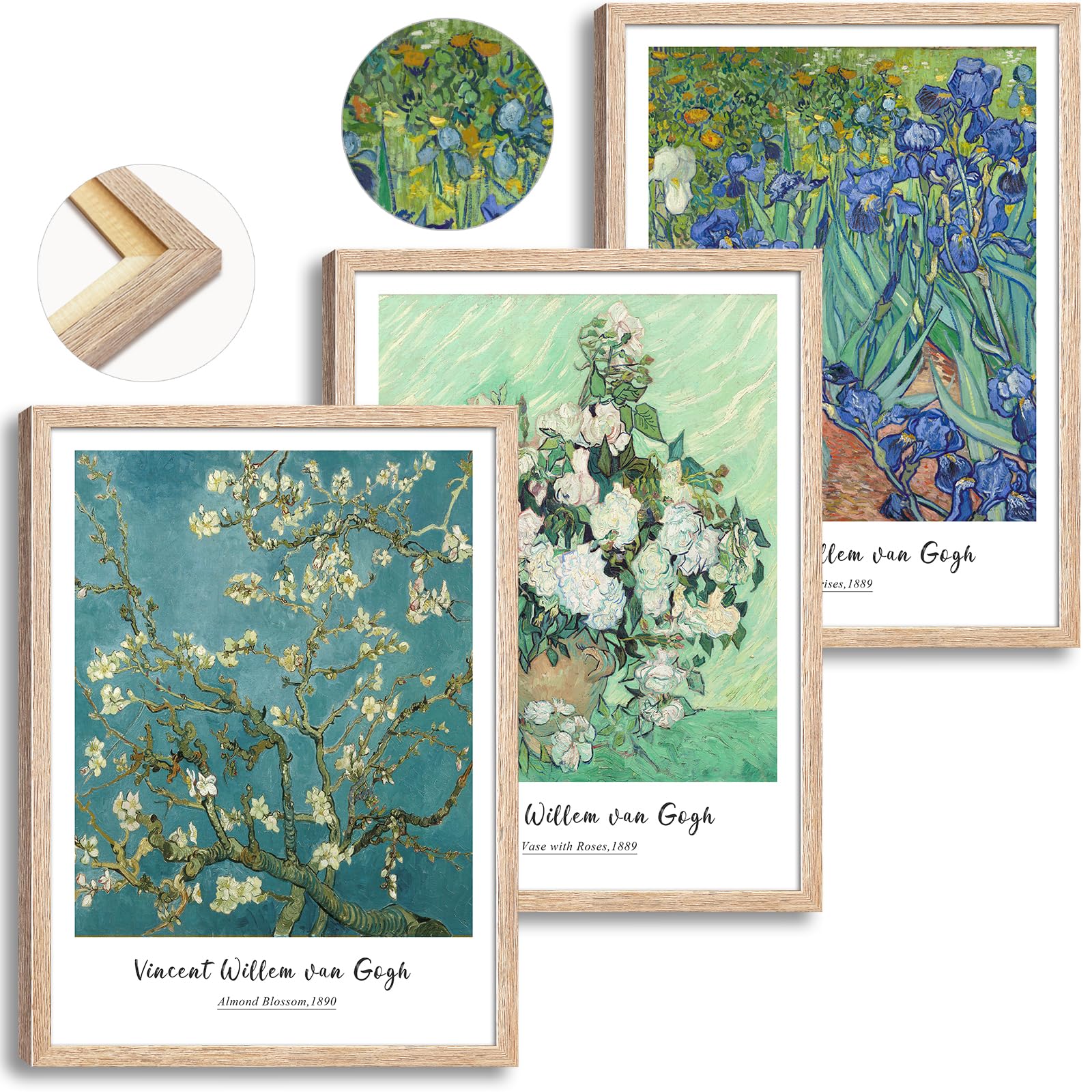 Framed Irises Vincent Van Gogh Canvas Wall Art, Vintage Roses Paintings, High Fashion Pictures Poster Prints, Minimalist Classic