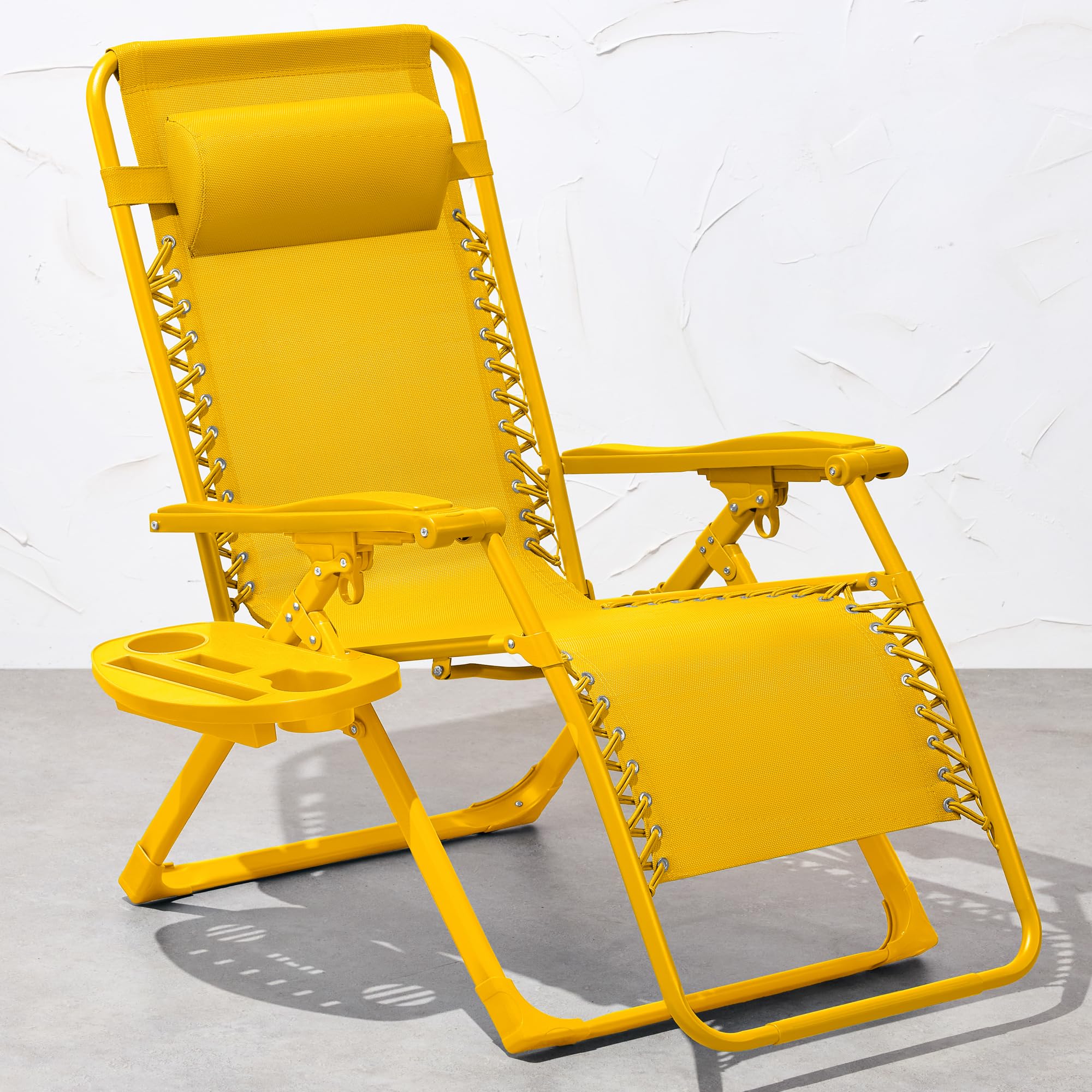 Best Choice Products Adjustable Zero Gravity Chair, Monochromatic Color Folding Patio Recliner W/Side Tray, Headrest - Sunflower