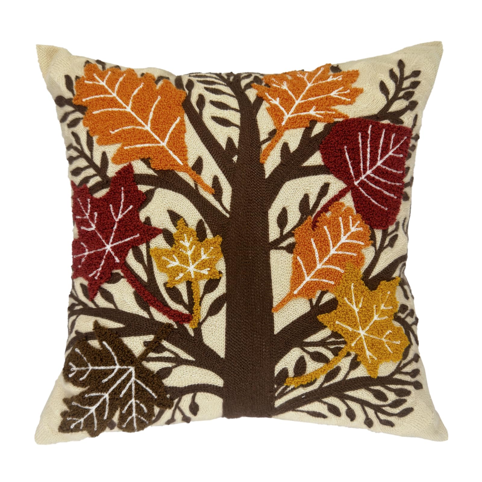 Alysheer Embroidered Fall Decorative Throw Pillow Cover 18'X 18', Boho Farmhouse Cottage Tufted Embroidery Pattern Cotton Canv