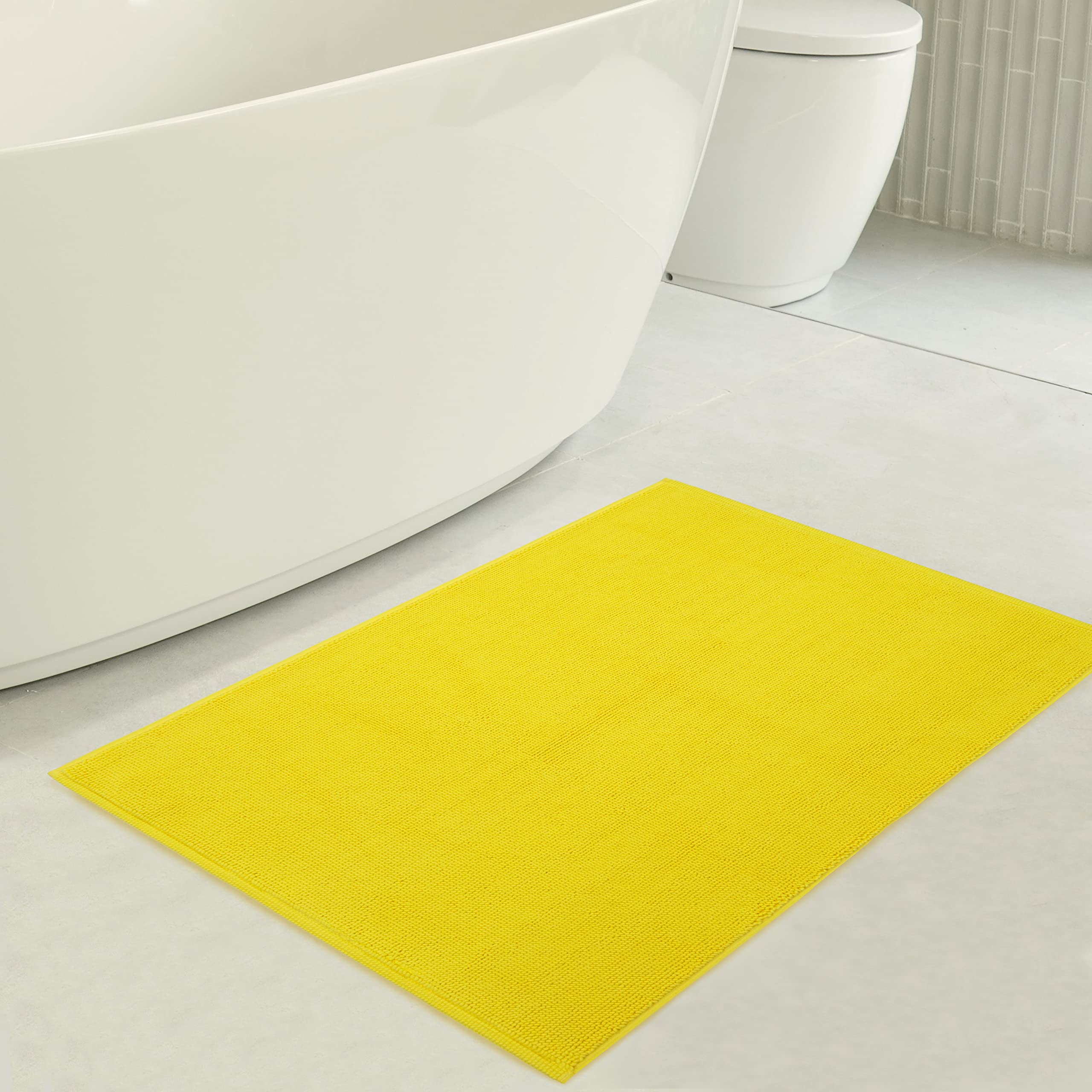 American Soft Linen Bath Rug, 17 In 24 In 100% Cotton Bath Mats Rugs For Bathroom, Non Slip Washable Shaggy Form Area Rugs, Yell