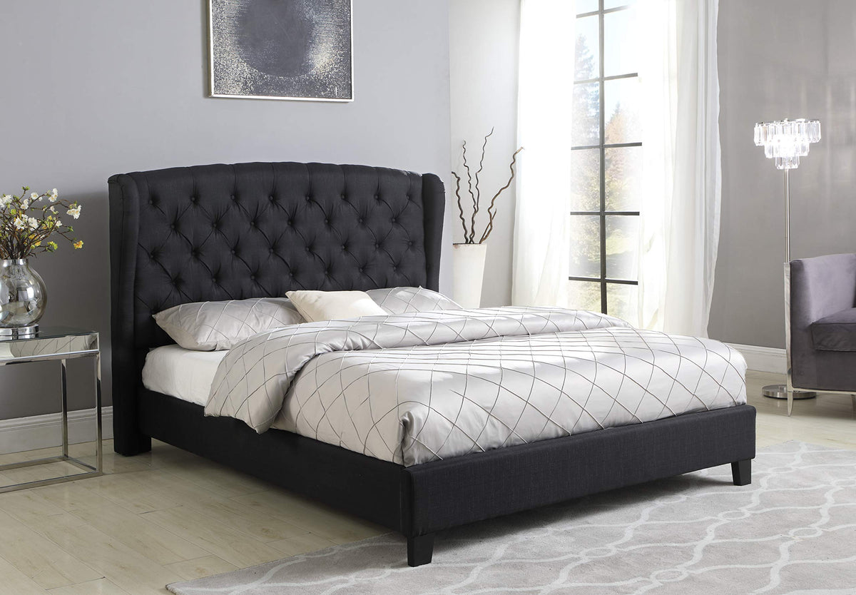 Best Master Furniture Yvette Upholstered Tufted With Wingback Platform Bed California King, Black