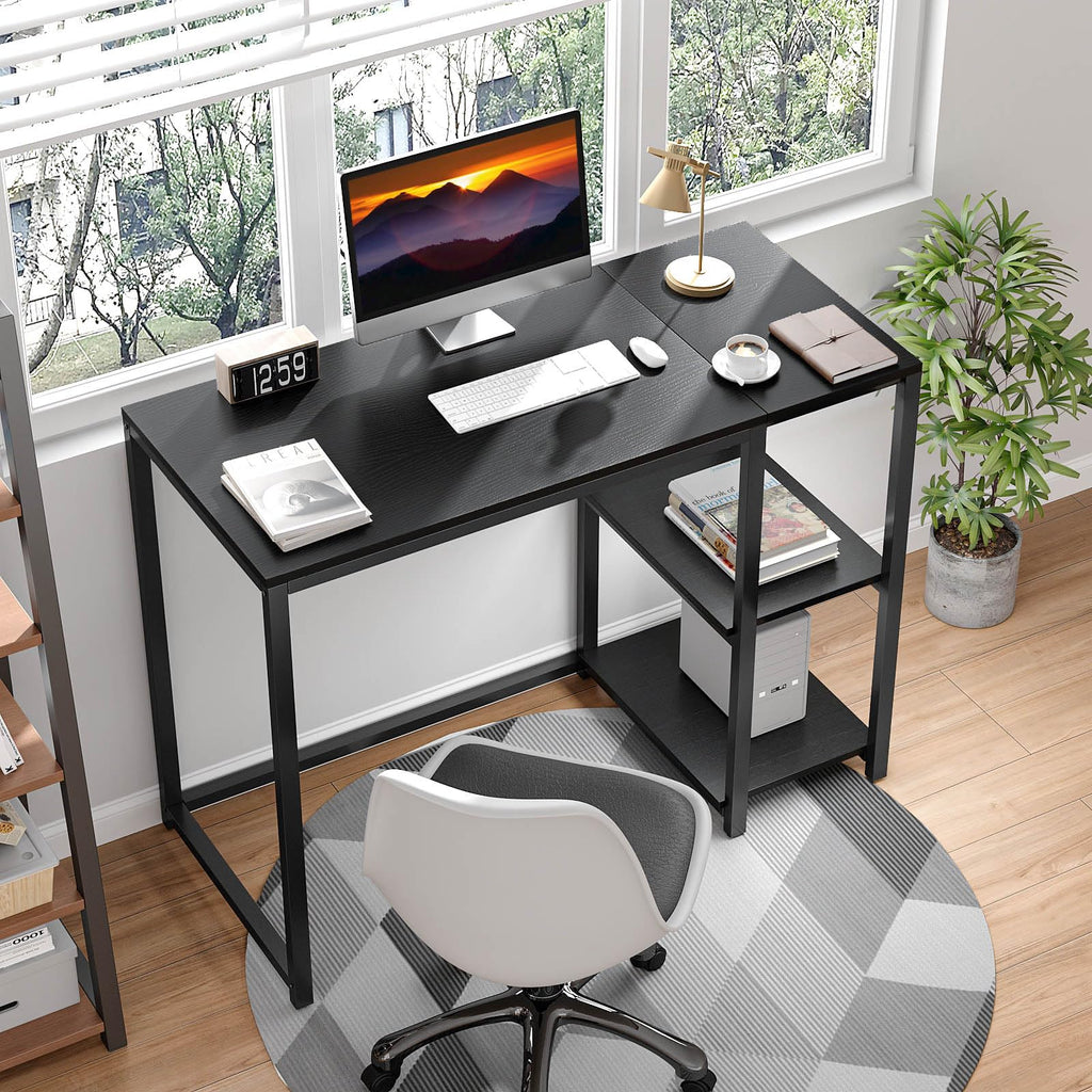 Sinpaid Computer Desk 47 Inches With 2-Tier Shelves Sturdy Home Office Desk With Large Storage Space Modern Gaming Desk Study Writing Laptop Table, Black Desk