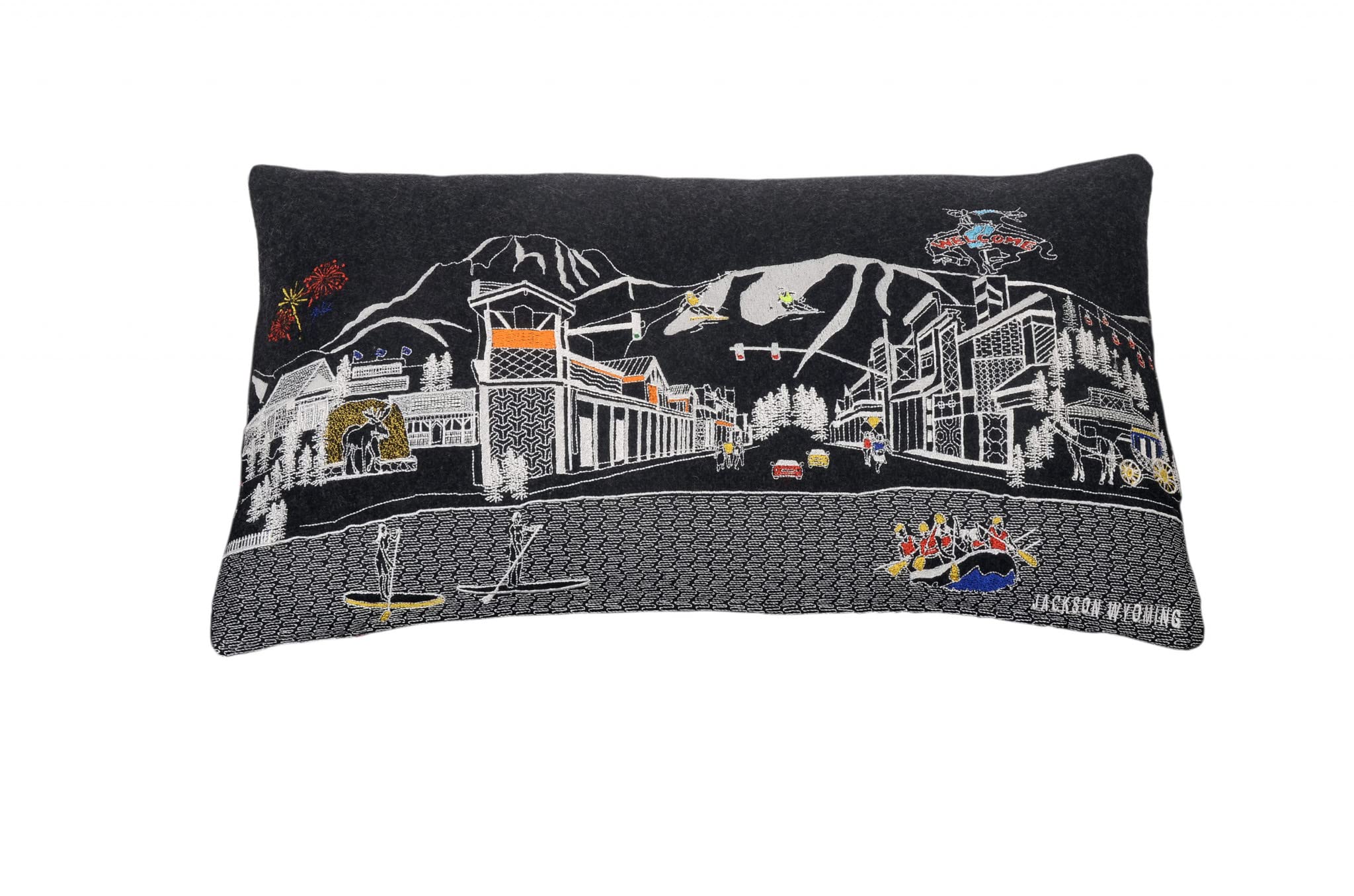 HomeRoots Grey 24' Black Jackson Nighttime Skyline Lumbar Decorative Pillow