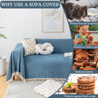 Handontime Couch Slipcover Dog Sofa Covers Boho Couch Cover For Dogs Blue Sofa Throw Cover Bohemian Sofa Covers For 3 Cushion Couch Herringbone Sectional Couch Cover Slipcovers For Sofas, 71' X134'