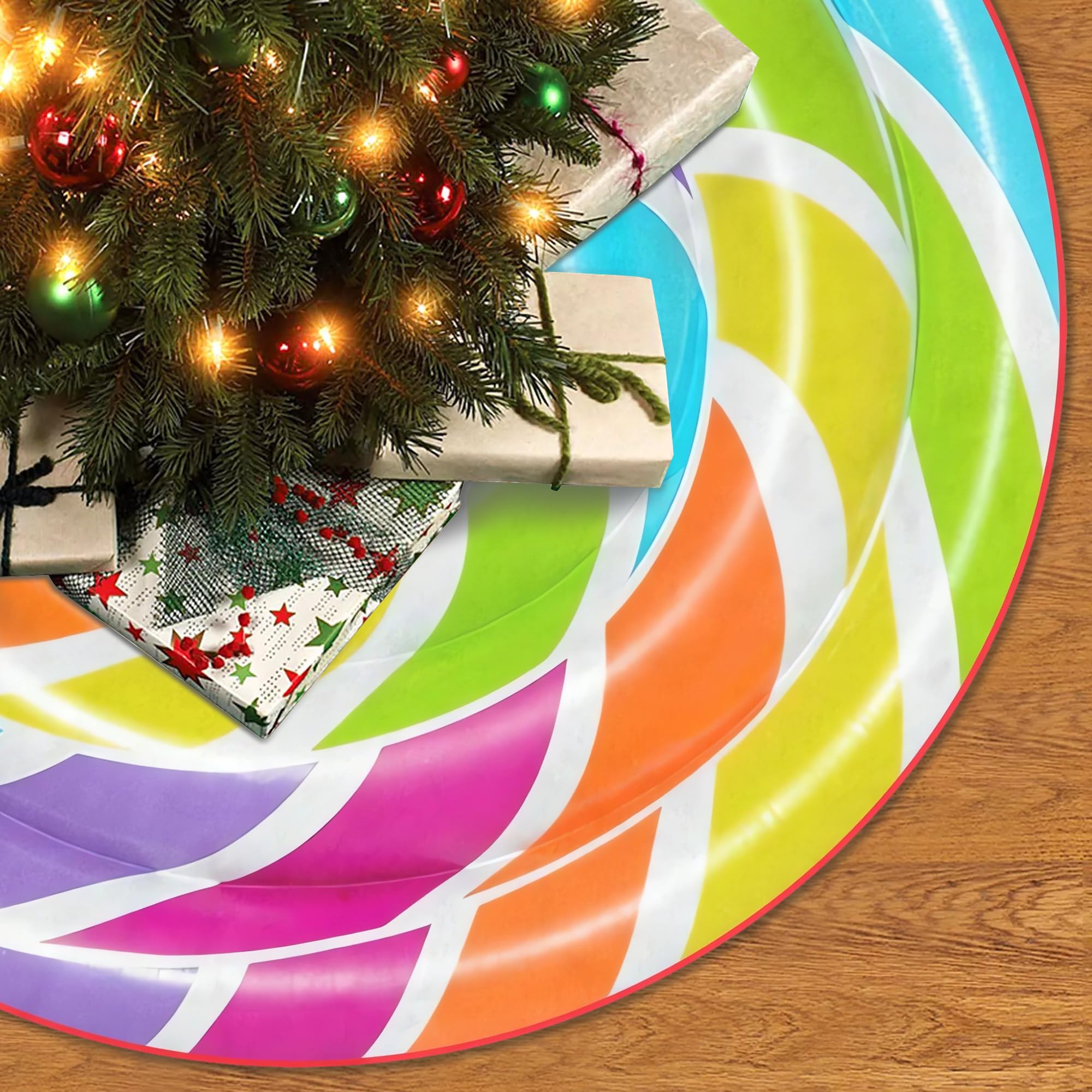 M YESCUSTOM Lollipop Christmas Tree Skirt Colorful Xmas Tree Mat Sweet Candy Sugar Farmhouse Rustic Party Home Decoration Hallow