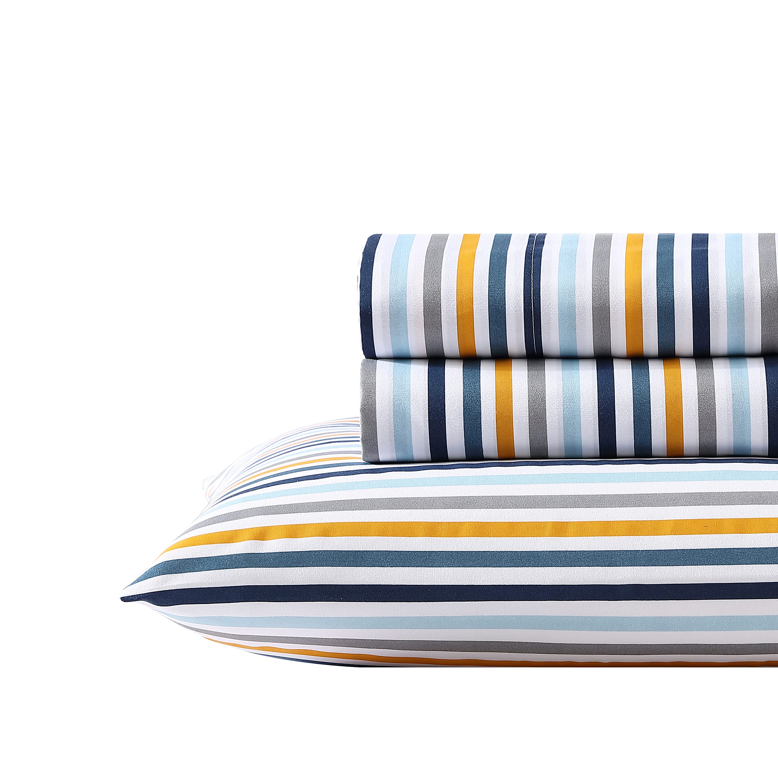 Eddie Bauer Kids - Full Size Sheets, Stain Resistant Kids Bedding, Ideal For Toddler Bedding Set (Vivid Stripe Blue, Full)