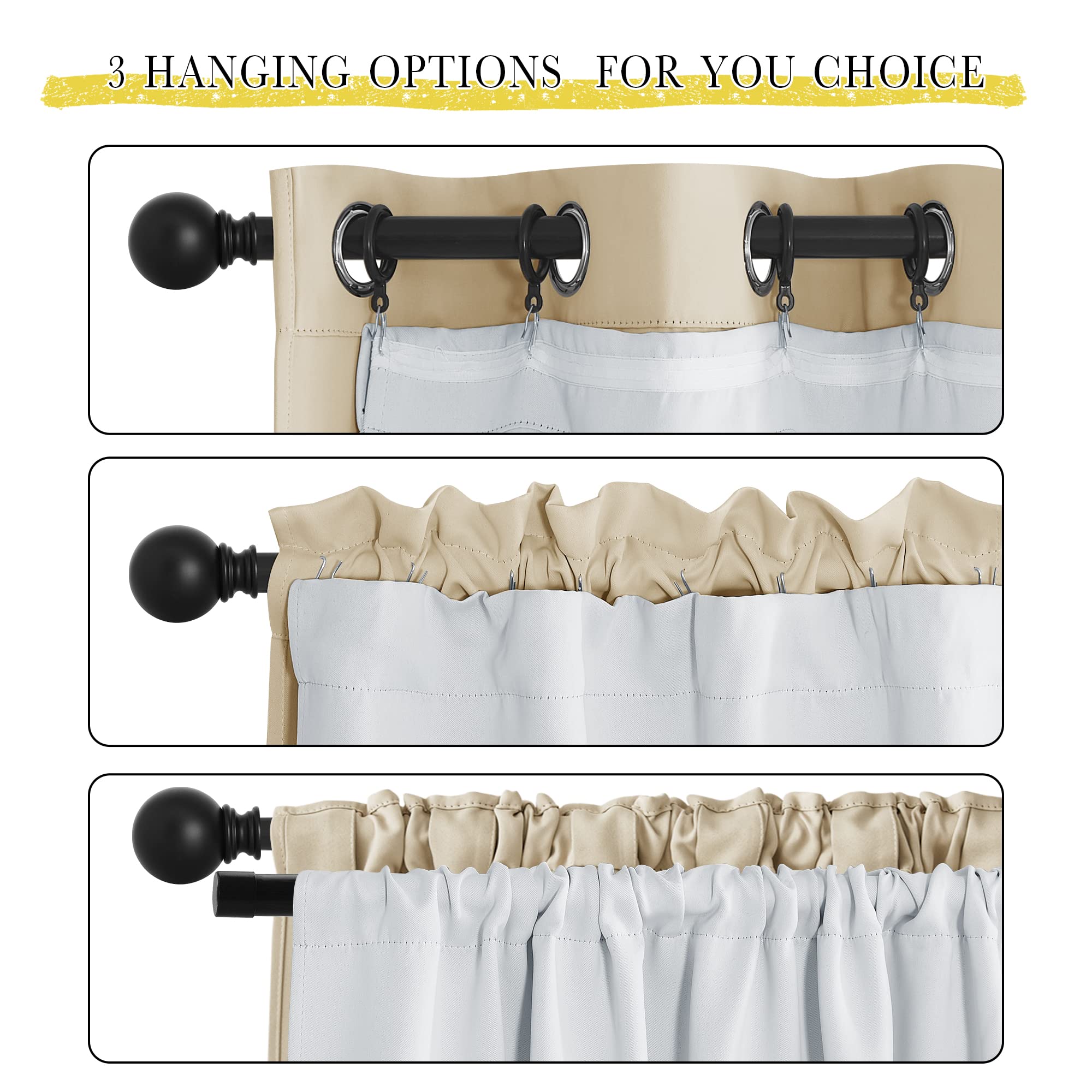 Nicetown White Curtain Liner Panels - Black Out Drapes Liners For 45 Inch Long Curtains, Thermal Insulated Curtains Liner For Wi
