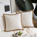 Phantoscope Pack Of 2 Farmhouse Decorative Solid Throw Decorative Pillow Cover Burlap Linen Trimmed Tailored Edges Off White 22