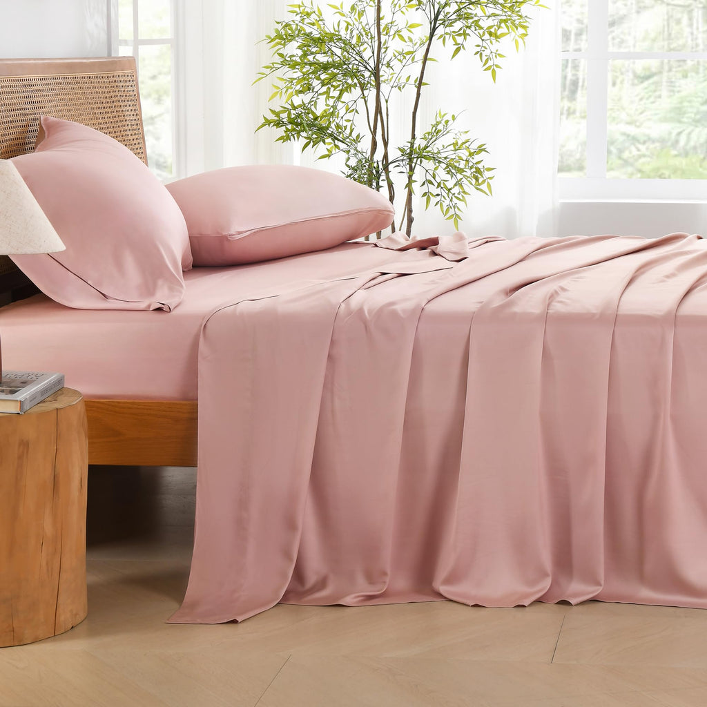 Andency Blush King Size Sheets Set, 100% Viscose Derived From Bamboo, Cooling King Sheets, Deep Pocket Up To 16', Silky Soft Bed Sheets, Hotel Luxury Breathable Bedding Sheets & Pillowcases…