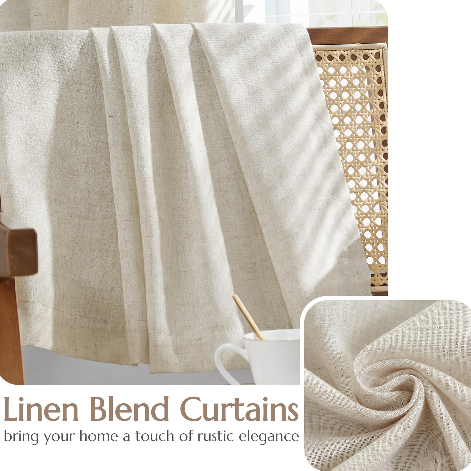 Jinchan Linen Beige Curtains 84 Inches Long For Living Room Farmhouse Rod Pocket Back Tab Light Filtering Window Drapes With Lined For Bedroom Crude 2 Panels Ecru