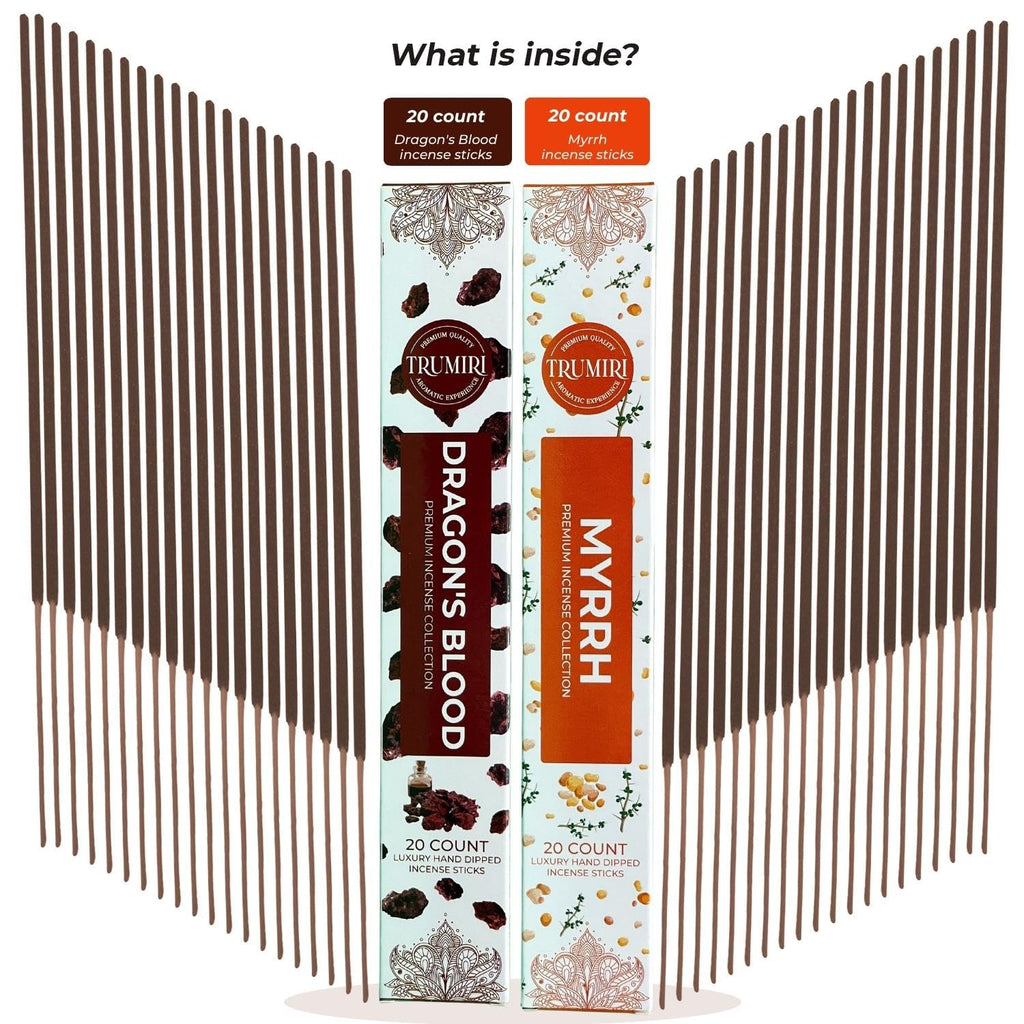 Trumiri Incense Sticks - Combo Pack Of 40 Insence-Sticks - 20 Dragons Blood + 20 Myrrh - Insenses - Insents - Incents - Inscense