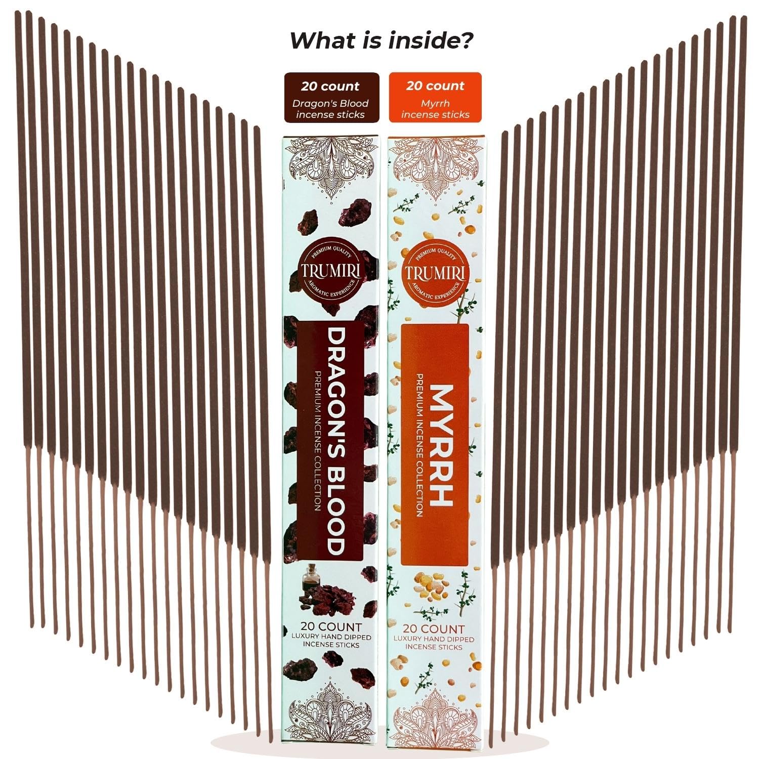 Trumiri Incense Sticks - Combo Pack Of 40 Insence-Sticks - 20 Dragons Blood + 20 Myrrh - Insenses - Insents - Incents - Inscense