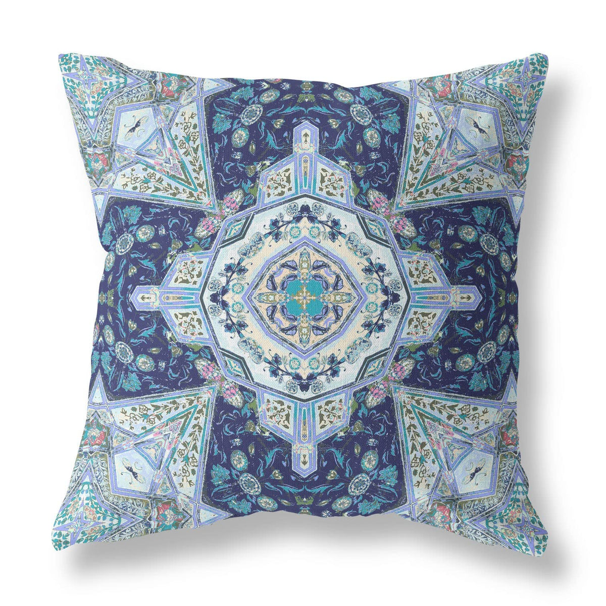 HomeRoots Indigo Light Blue Indigo Blue Boho Floral Geo Suede Throw Pillow