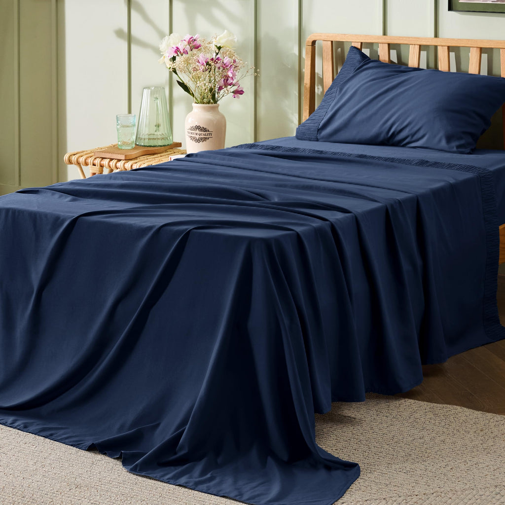 Bedsure Twin Sheets Set Navy - Soft Twin Bed Sheets, 3 Pieces Hotel Luxury Twin Sheets, Easy Care Polyester Microfiber Cooling B