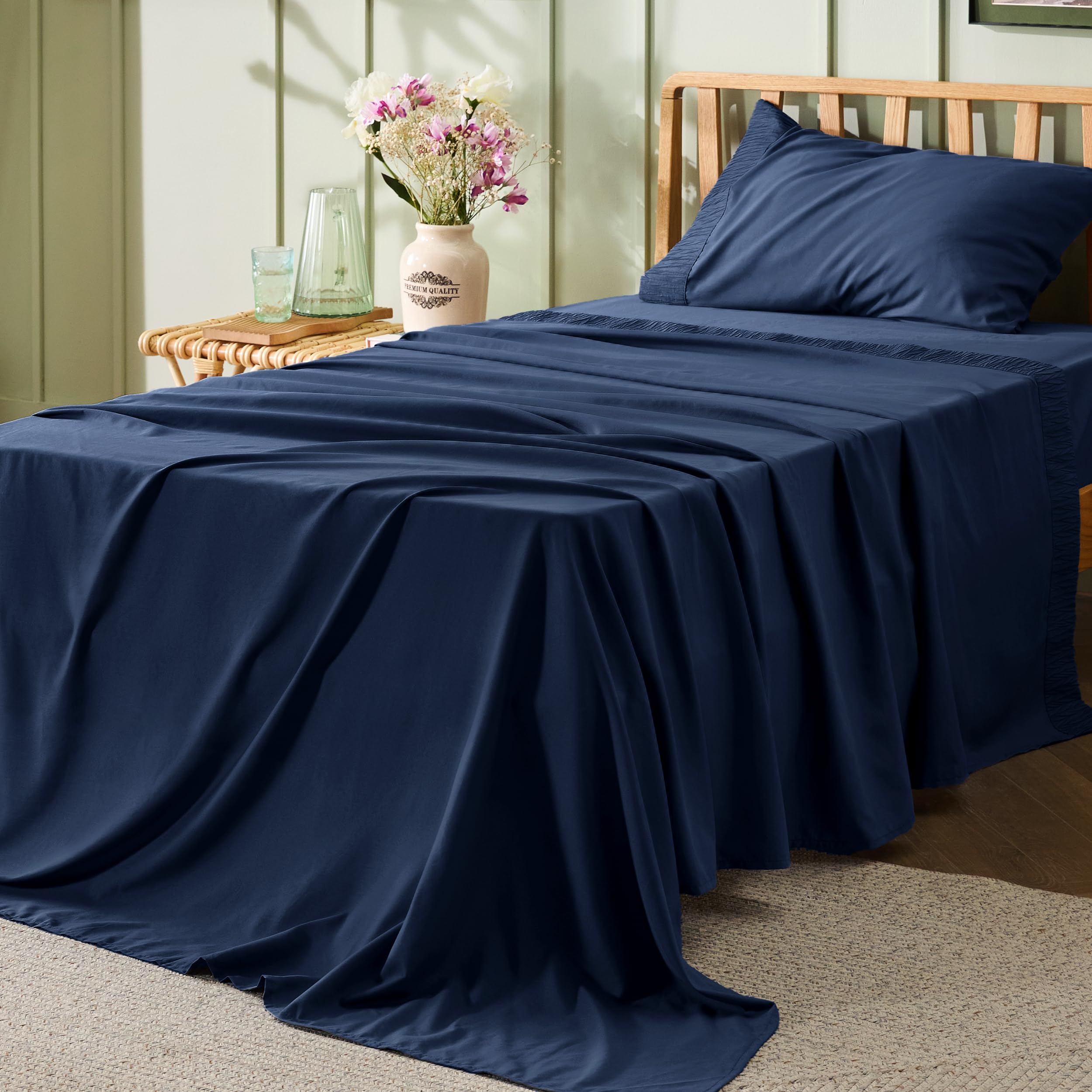 Bedsure Twin Sheets Set Navy - Soft Twin Bed Sheets, 3 Pieces Hotel Luxury Twin Sheets, Easy Care Polyester Microfiber Cooling B