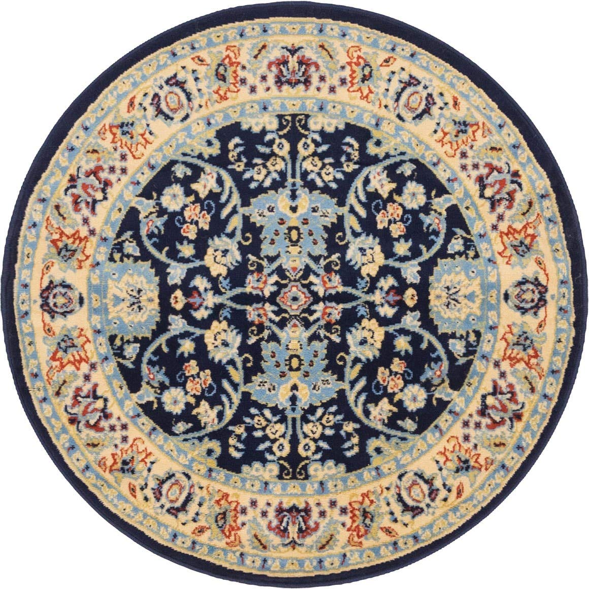 Unique Loom Sialk Hill Collection Area Rug - Washington (4 1 Round Navy Blue/Cream)
