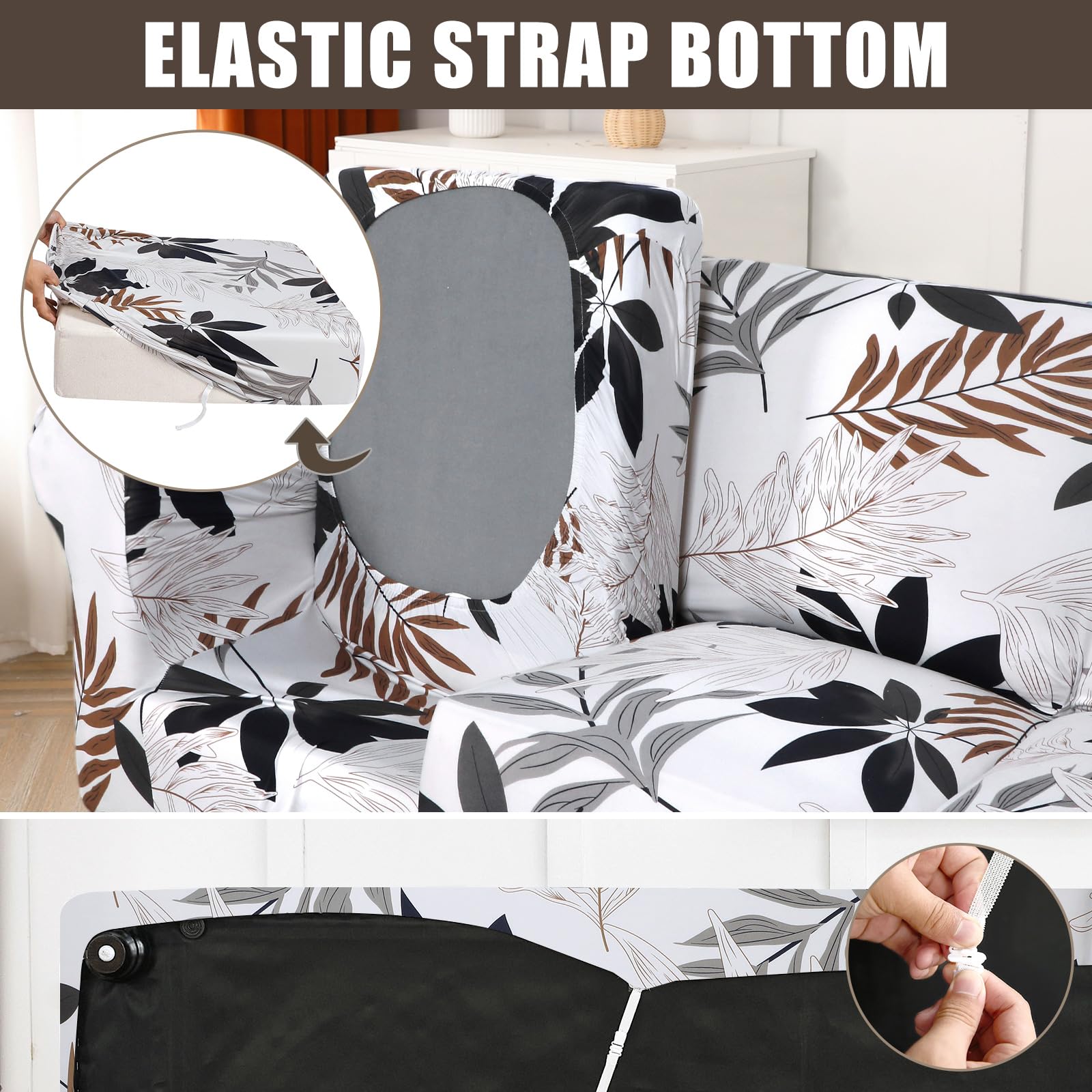 Searchi Stretch Sofa Cover Printed Couch Cover, Floral Pattern 4 Pieces Sofa Slipcover With 3 Separate Cushion Cover, Washable Furniture Protector For Living Room(Sofa, Maple Leaf Pattern)