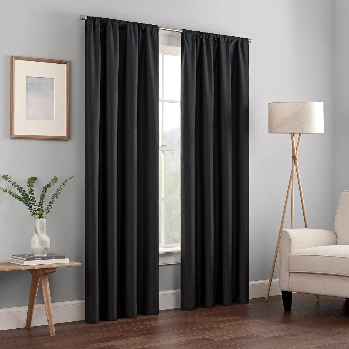 Eclipse Kendall Modern Blackout Thermal Rod Pocket Window Curtain For Bedroom Or Living Room (1 Panel), 42 X 84, Black