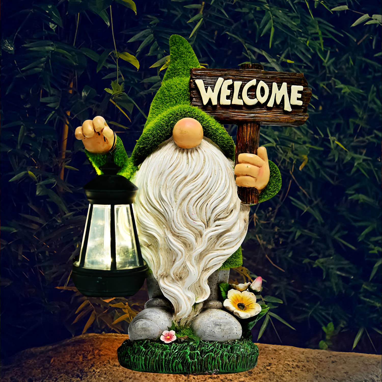 Asawasa Gnomes Decorations For Yard With Solar Led Light, 10.8' Large Outdoor Funny Garden Lawn Gnome Decor With Welcome Sign