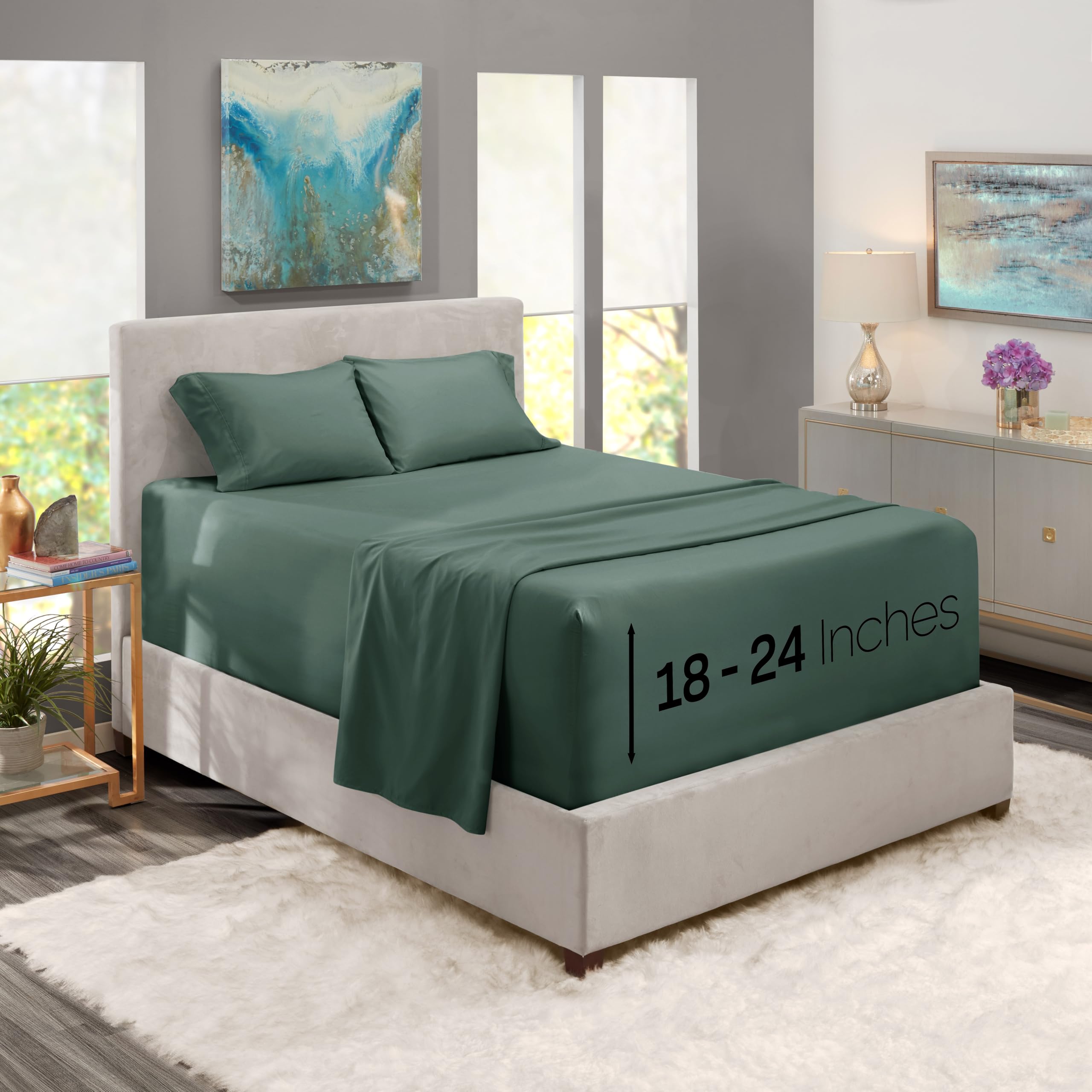 Nestl Extra Deep Pocket Sheets - Fits Mattress 18-24 Inches Deep, Extra Deep Pocket Twin Xl Sheets Sets, 3 Piece Twin Xl Size Sheets, Twin Xl Sheets Deep Pocket, Forest Green Sheets