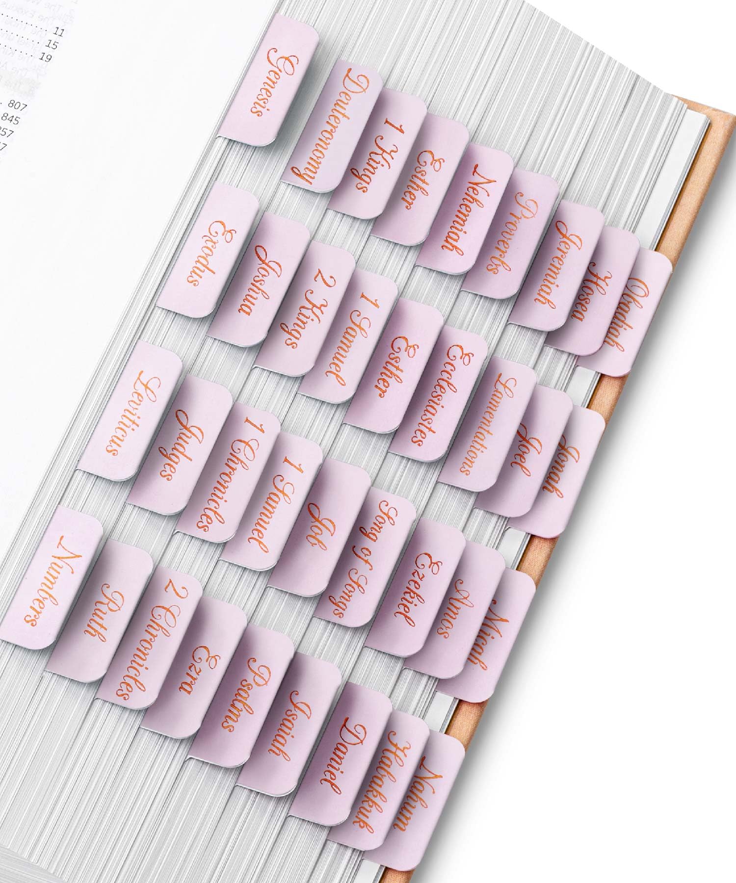 Mr. Pen- Bible Tabs, 75 Tabs, Baby Pink, Bronze Foil Embossed Lettering, Laminated Bible Tabs For Women And Men, Bible Tabs For