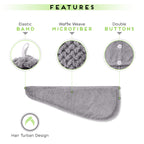 SimpleField Microfiber Hair Towel Wrap, 2 Pack, Quick Drying, Anti-Frizz, Lightweight, Grey
