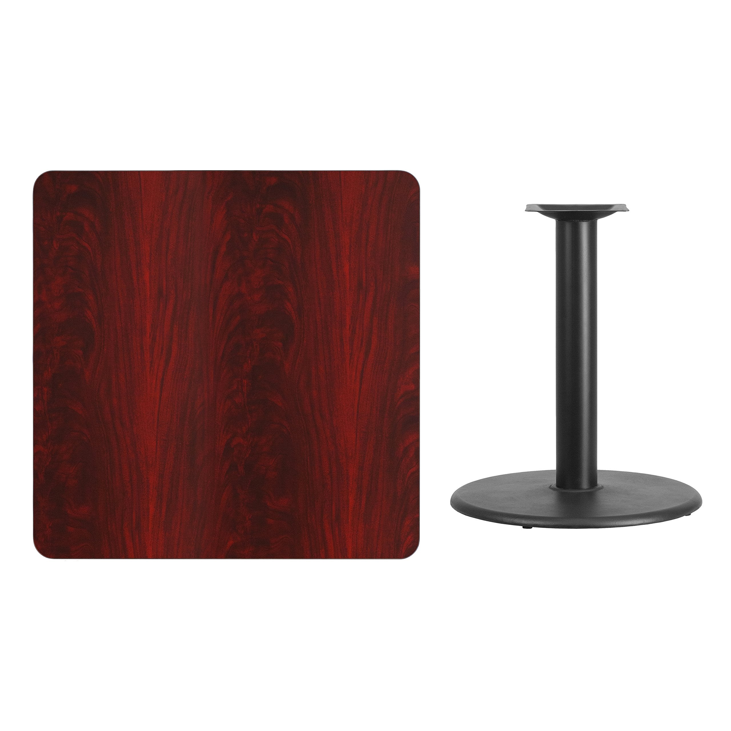 Flash Furniture Graniss 36'' Square Mahogany Laminate Table Top With 24'' Round Table Height Base