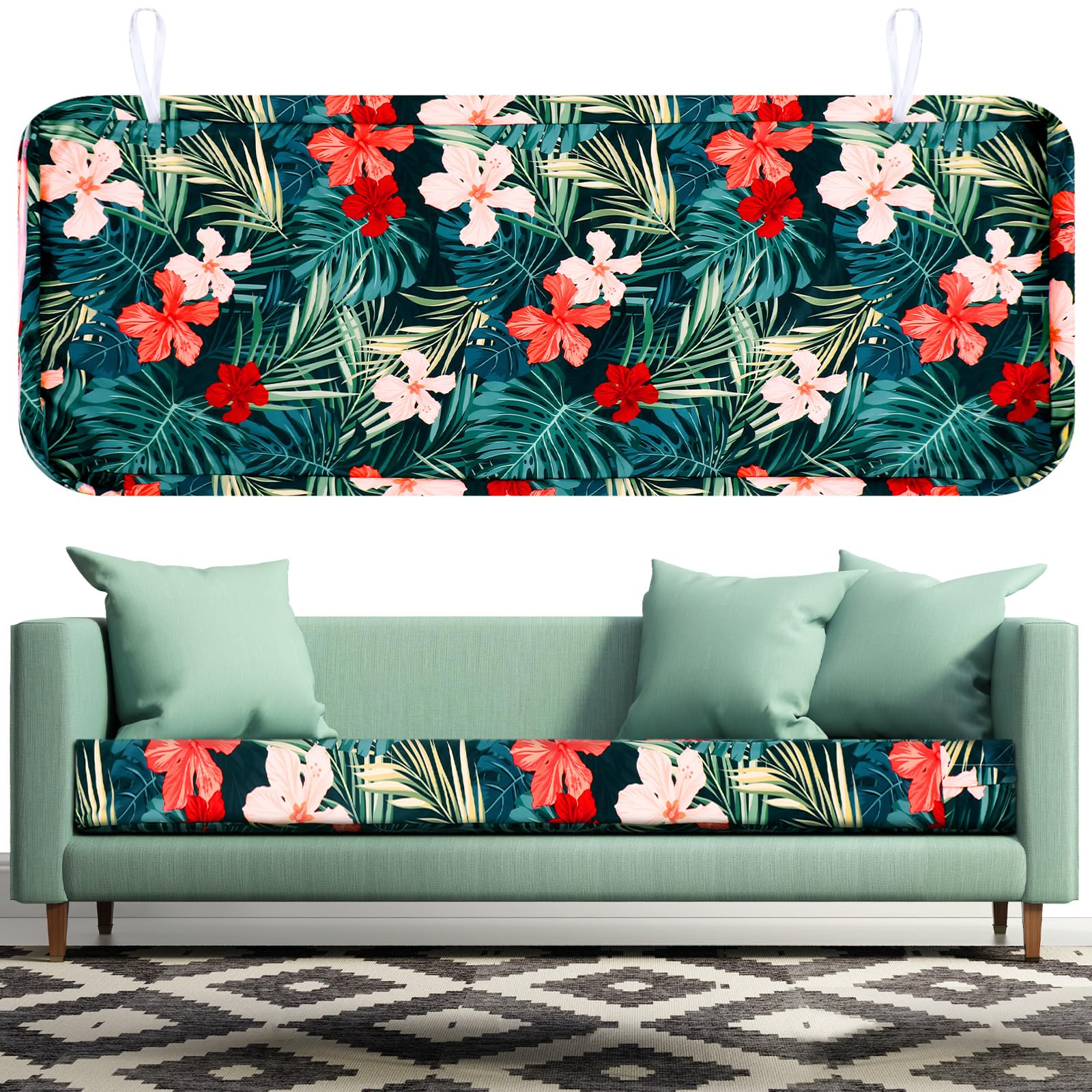 Smoothnovelty Hawaiian Outdoor Patio Bench Cushion Cover, No Insert, Palms Cushion Cover Replacement With Zipper Waterproof Love