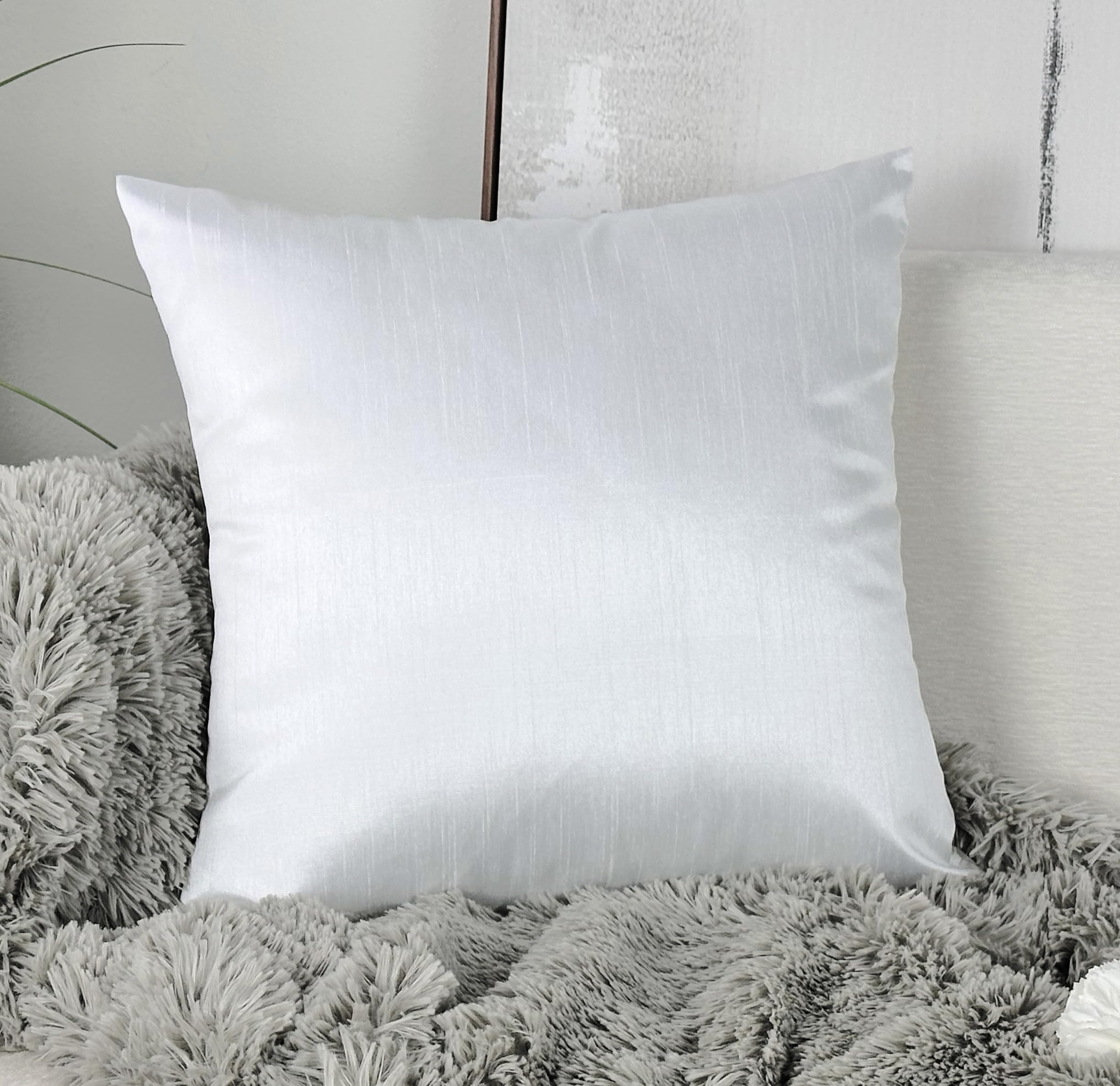 Aiking Home Collection Solid Faux Silk Euro Sham/Pillow Cover, Zipper Closure, 26 By 26 Inches, Pure White