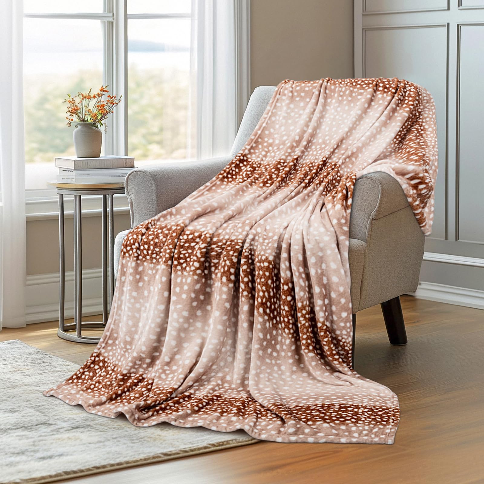Macevia Flannel Fleece Animal Print Throw Blanket For Couch, Cabin Decor Deer Blanket, Deer Hide Cabin Throw Blanket, Super Soft