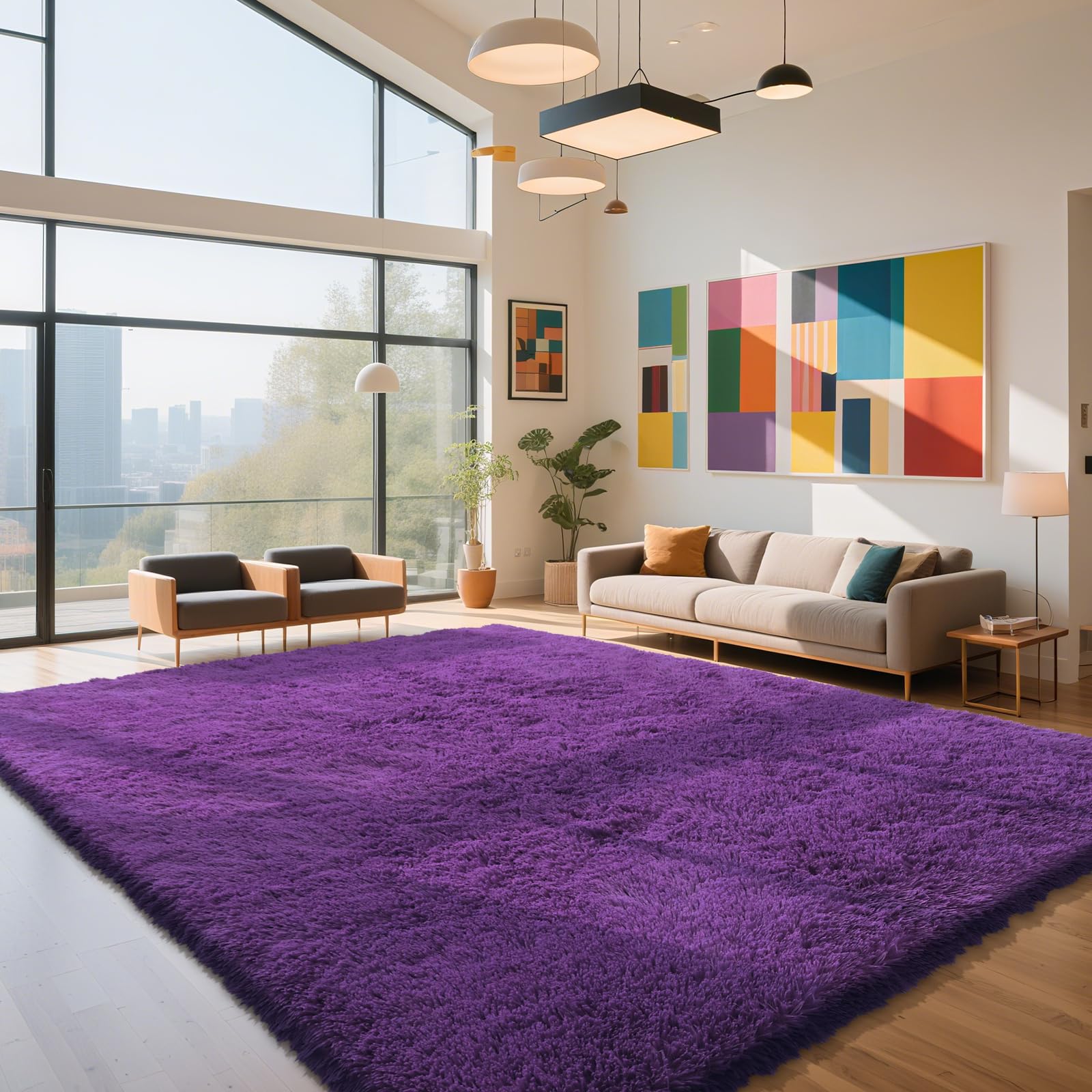 Purple Fluffy Rug Shaggy Area Rug, 9x12 Area Rugs for Girls Bedroom, Big Soft Shaggy Bedside Non-Slip Plush Dorm Nursery Kids Ca