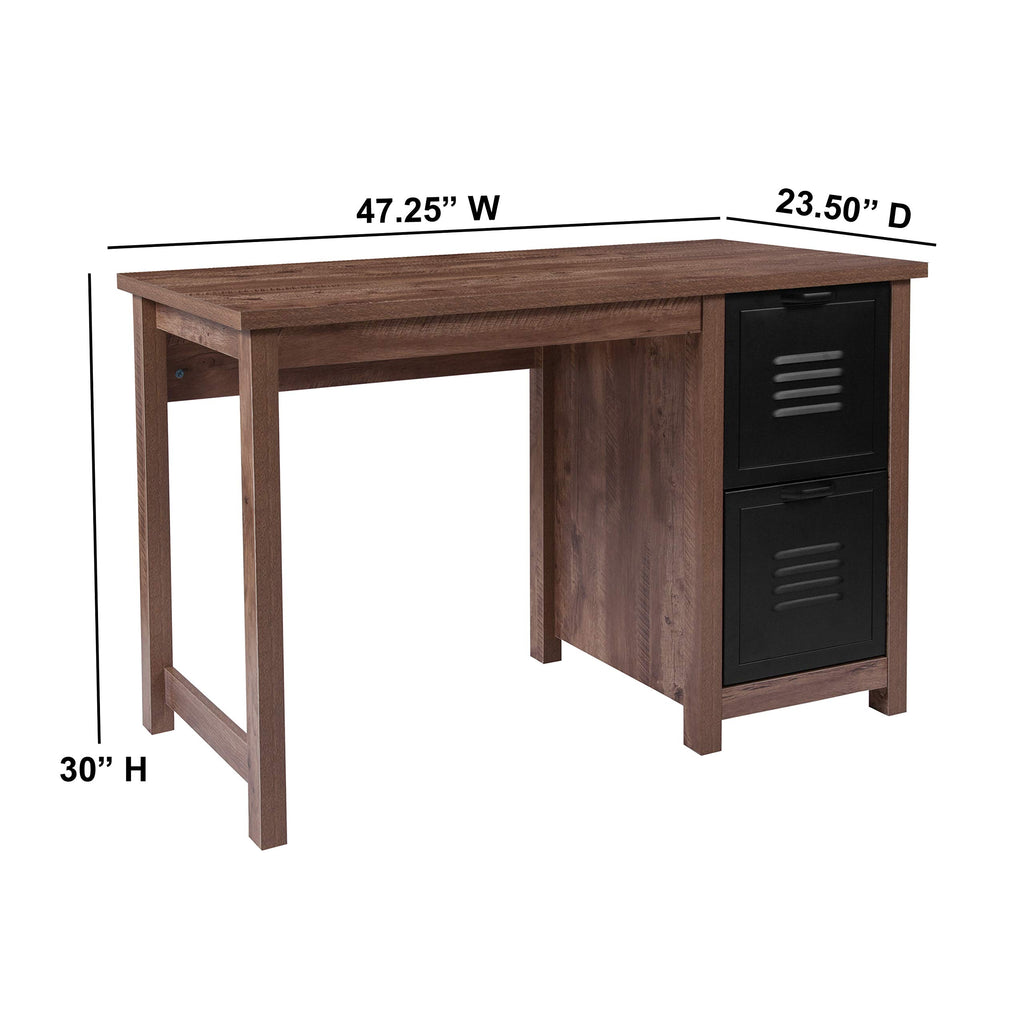 Flash Furniture New Lancaster Collection Crosscut Oak Wood Grain Finish Computer Desk With Metal Drawers